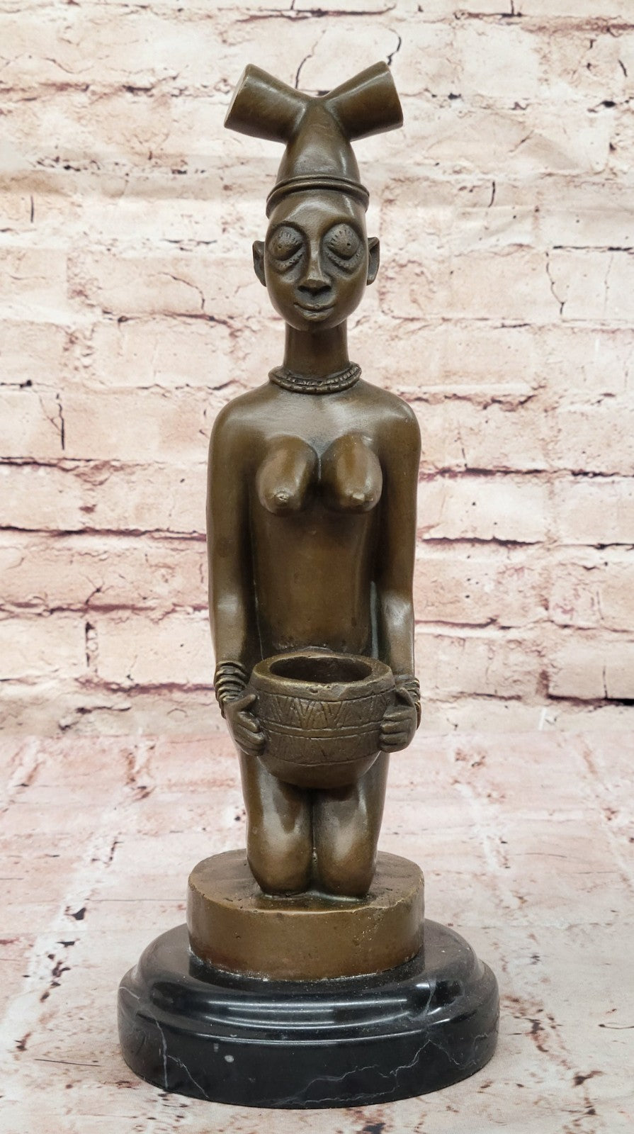 Abstract Bronze African Woman Sculpture – Maternity and Fertility Figurine