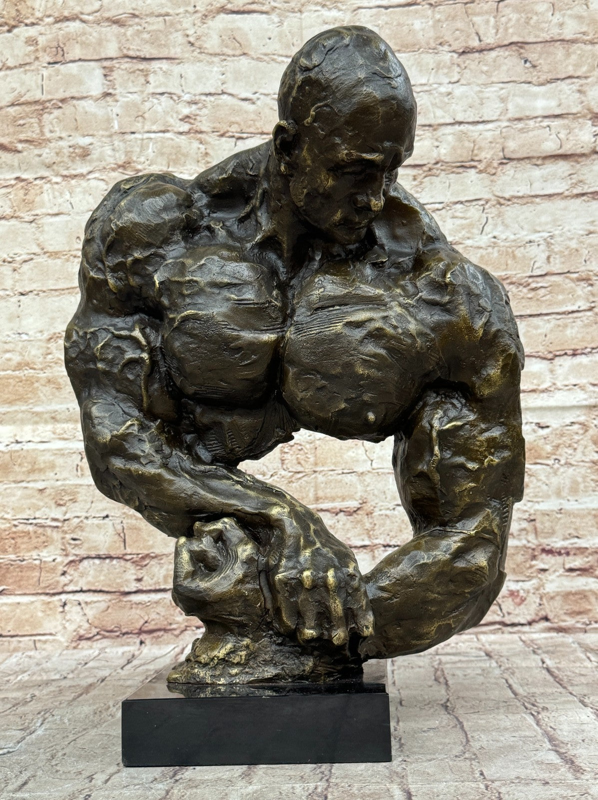 Bronze Abstract Muscular Modern Gift Nude Man Marble Sculpture Statue Signed