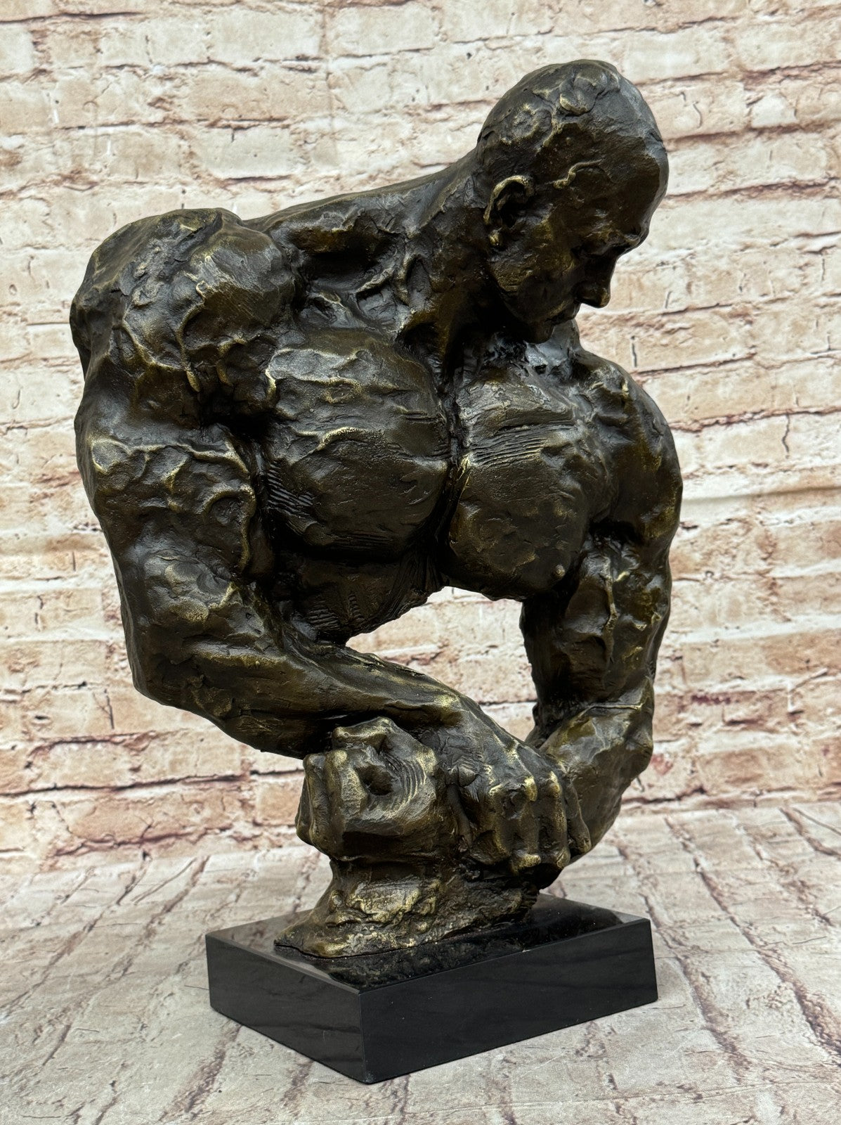 Bronze Abstract Muscular Modern Gift Nude Man Marble Sculpture Statue Signed