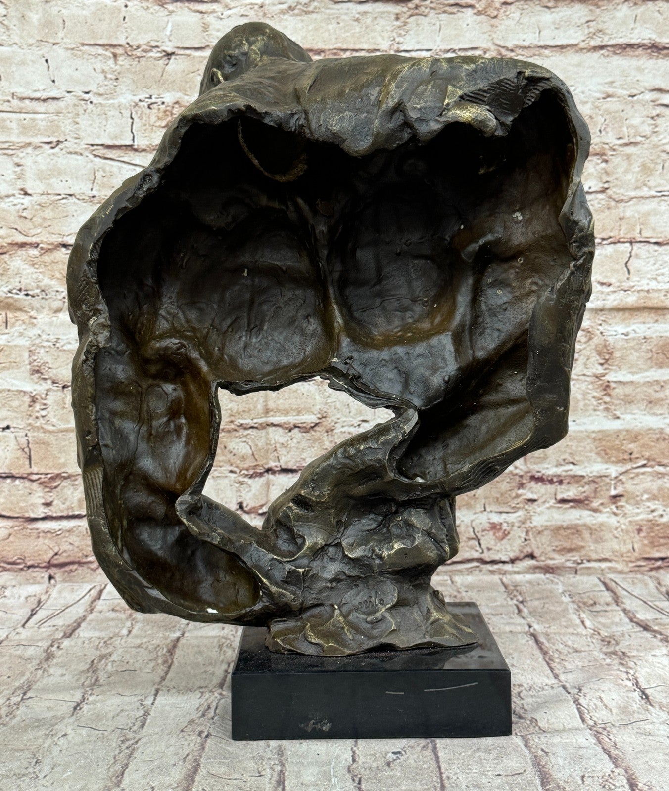 Bronze Abstract Muscular Modern Gift Nude Man Marble Sculpture Statue Signed