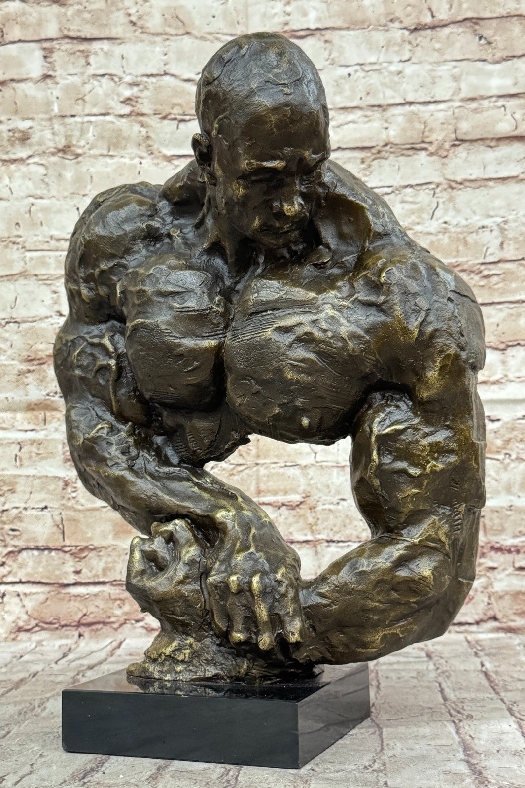Bronze Abstract Muscular Modern Gift Art Man Marble Sculpture Statue Signed