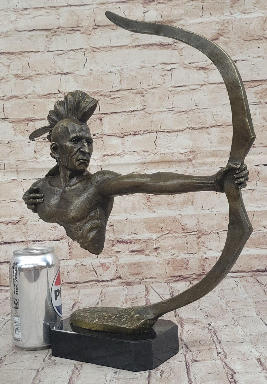 BRONZE MOHAWK CHIEF SCULPTURE STATUE ARROW BOW INDIAN CHIEF SCOUT WARRIOR SALE