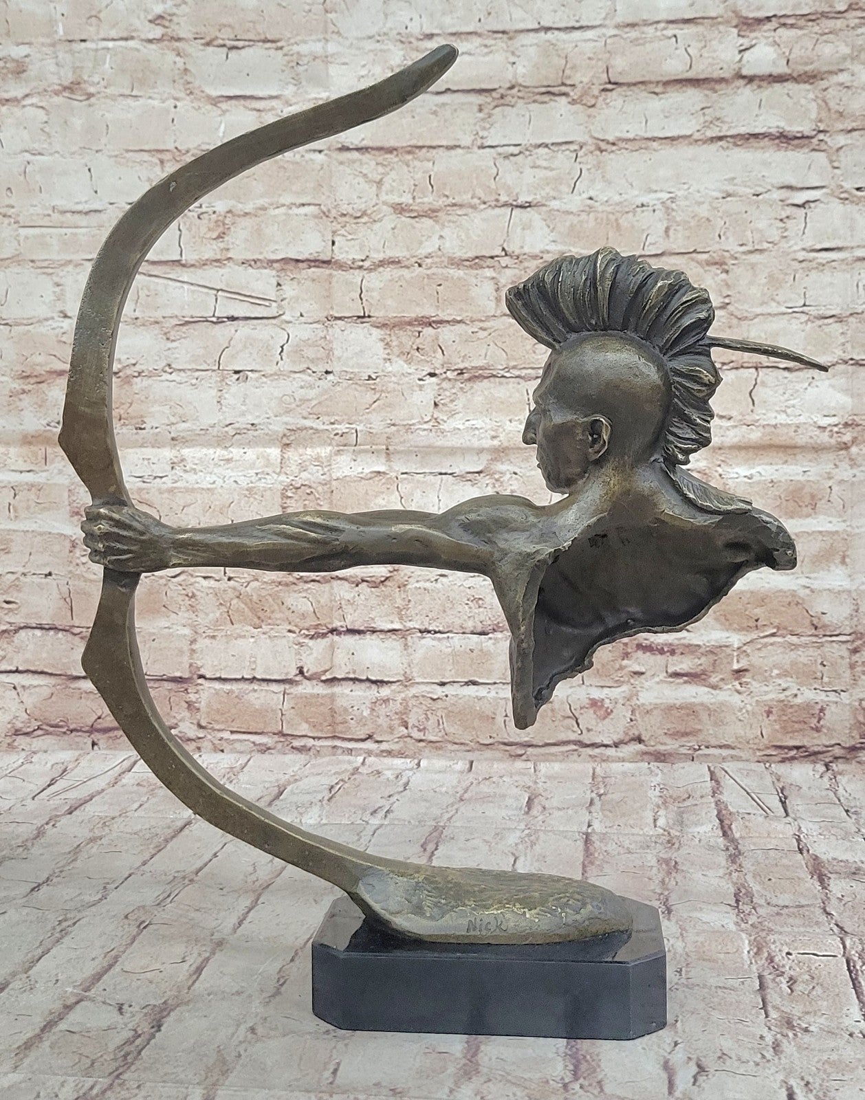 BRONZE MOHAWK CHIEF SCULPTURE STATUE ARROW BOW INDIAN CHIEF SCOUT WARRIOR SALE