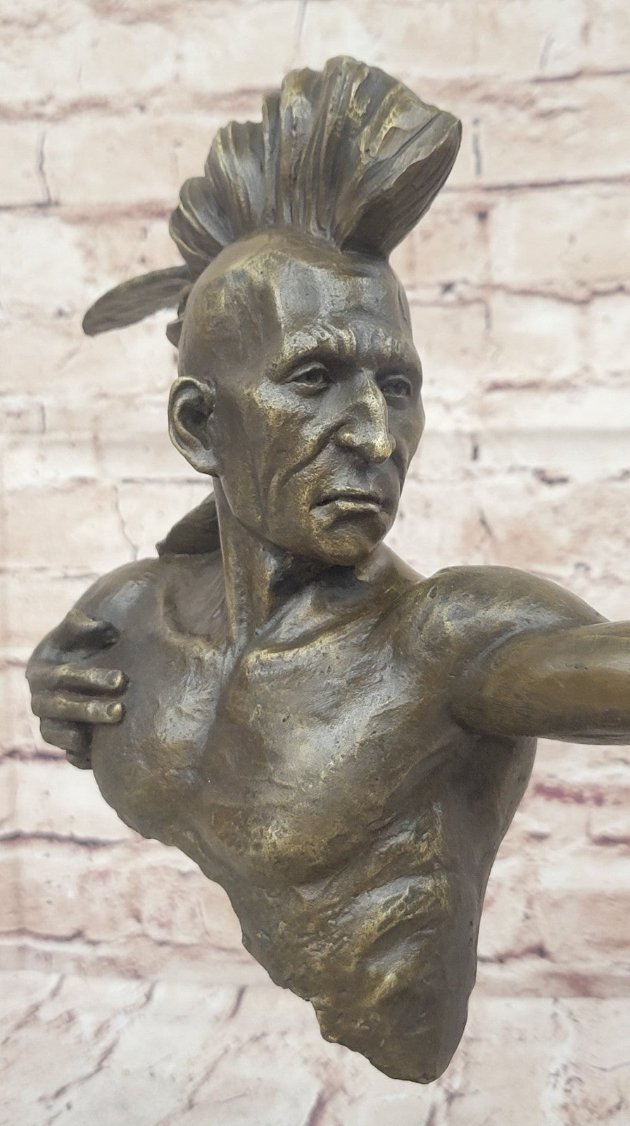 BRONZE MOHAWK CHIEF SCULPTURE STATUE ARROW BOW INDIAN CHIEF SCOUT WARRIOR SALE