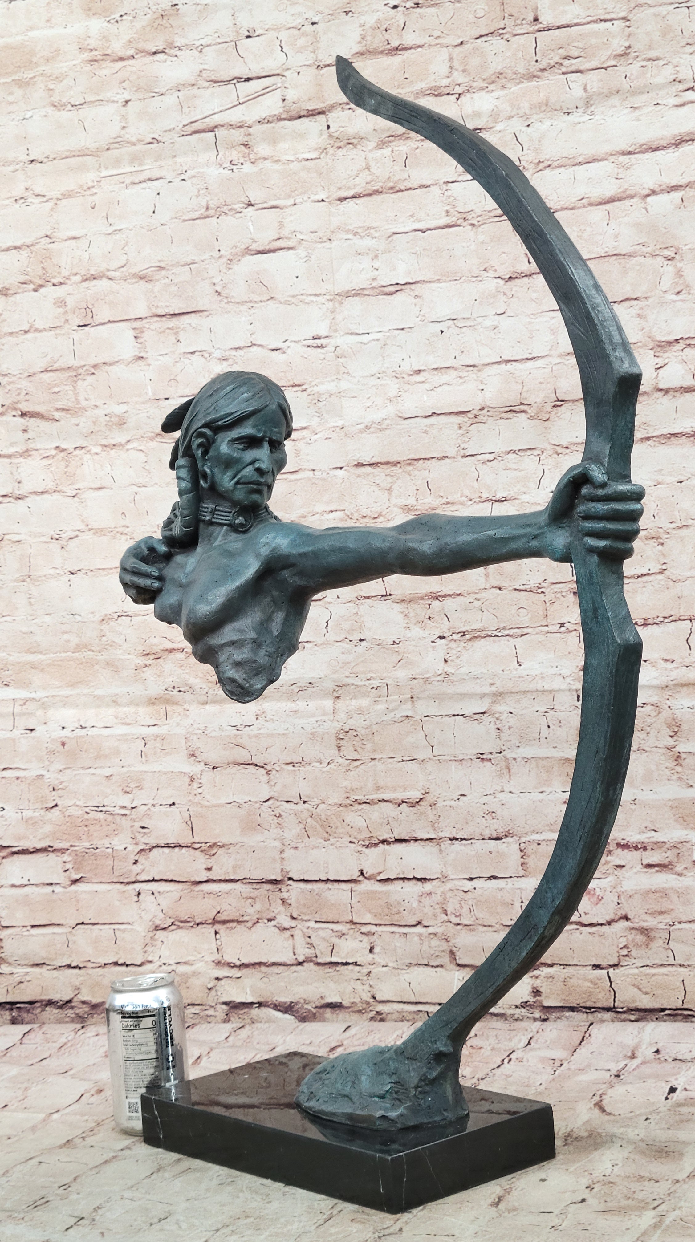 Genuine Bronze by Lost Wax Method Indian Chief with Bow and Arrow Sculpture Sale