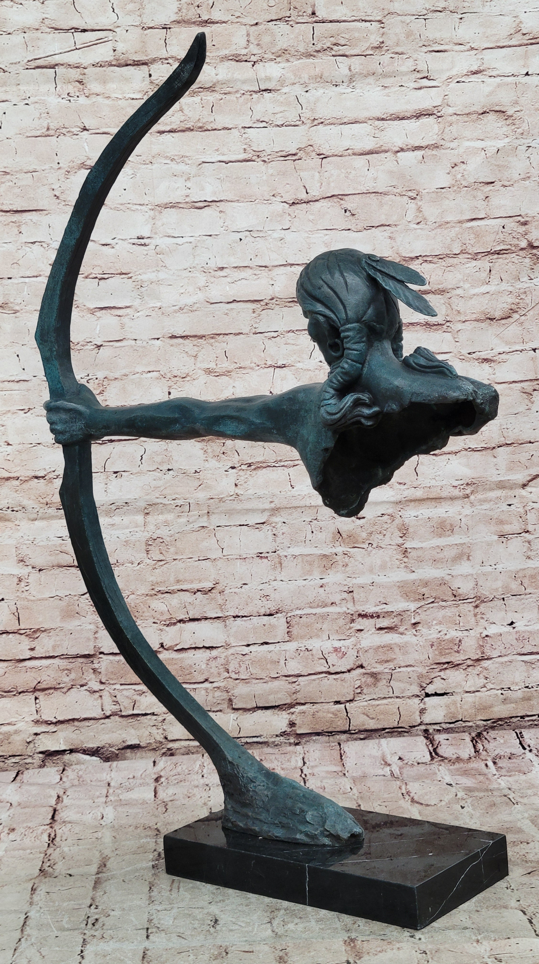 Genuine Bronze by Lost Wax Method Indian Chief with Bow and Arrow Sculpture Sale