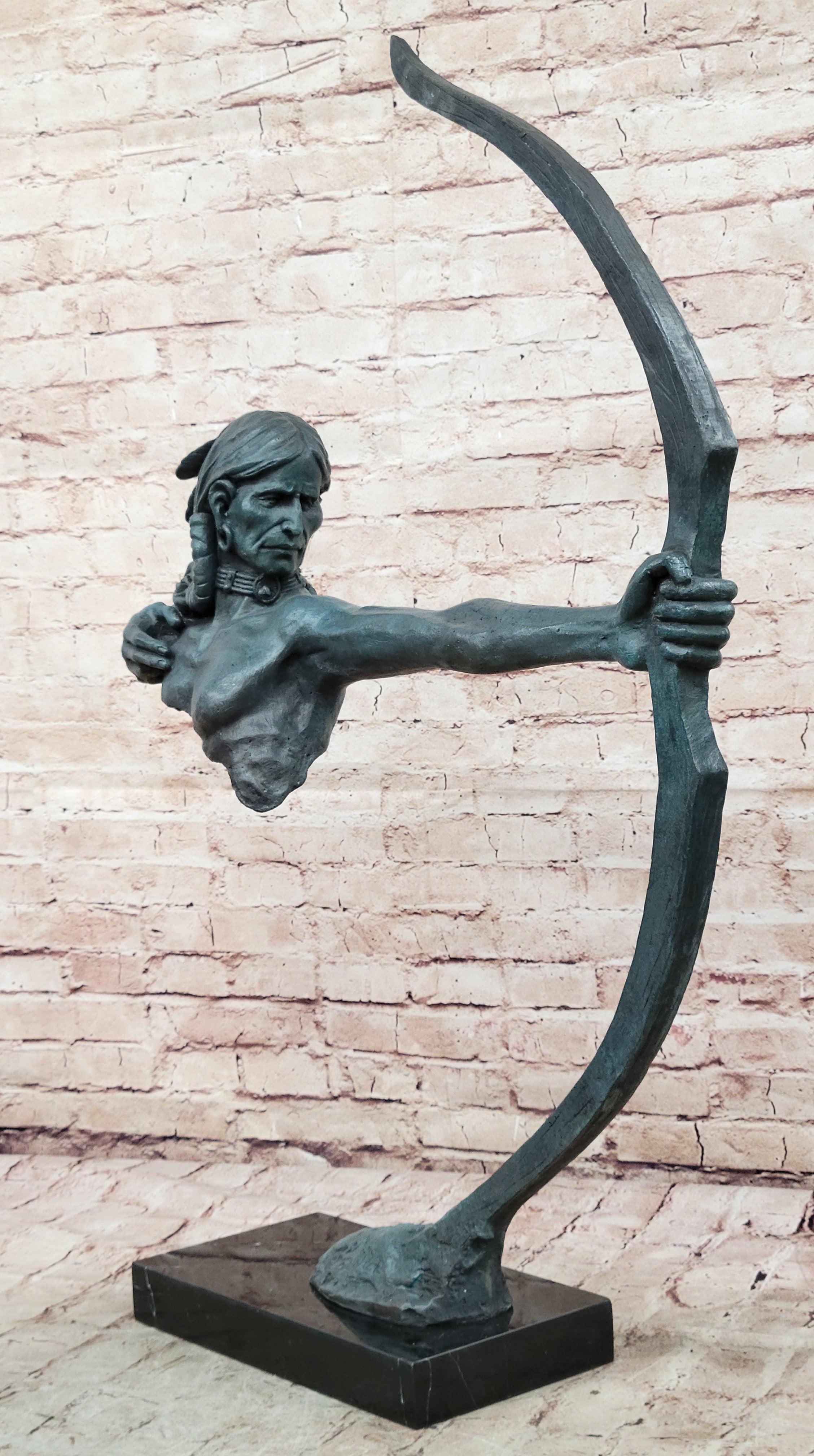 Genuine Bronze by Lost Wax Method Indian Chief with Bow and Arrow Sculpture Sale