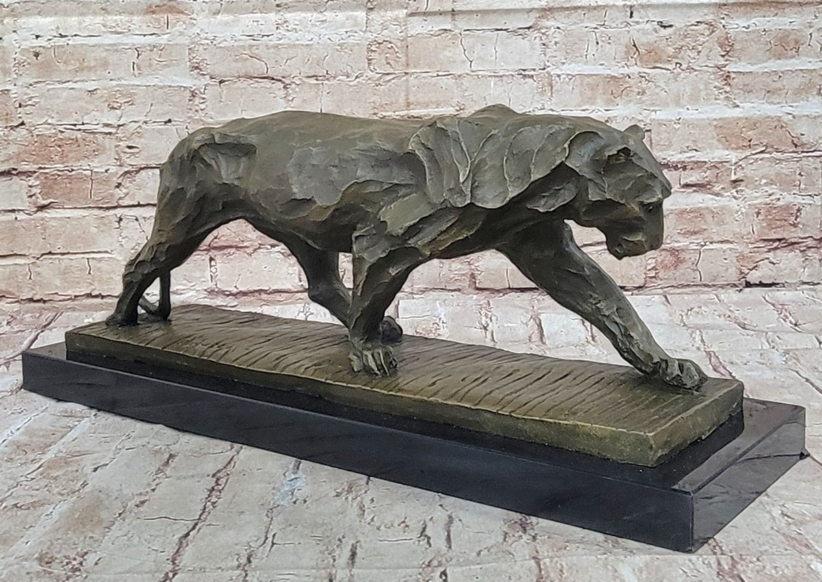 Large African Mountain Lion Leopard Cougar Bronze Art Deco Sculpture Figurine NR