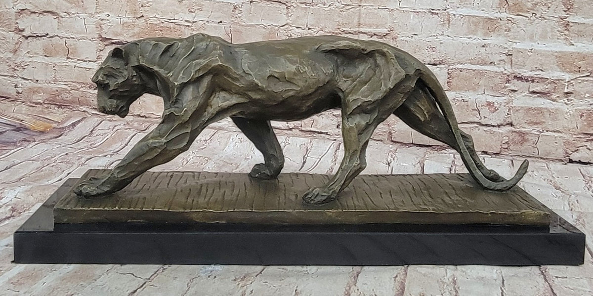 Large African Mountain Lion Leopard Cougar Bronze Art Deco Sculpture Figurine NR