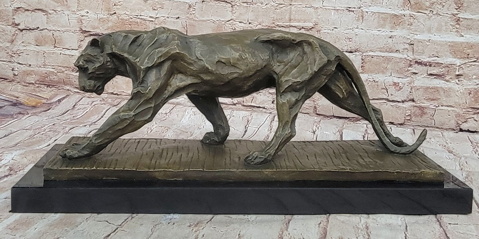 Large African Mountain Lion Leopard Cougar Bronze Art Deco Sculpture Figurine NR