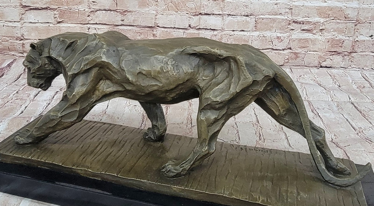 Large African Mountain Lion Leopard Cougar Bronze Art Deco Sculpture Figurine NR
