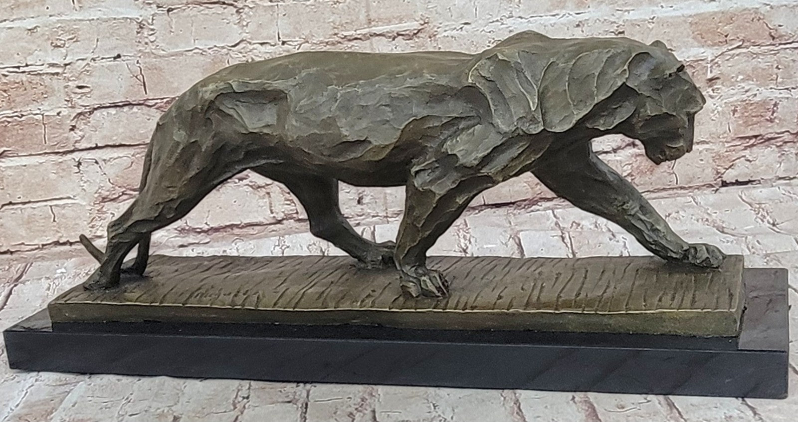 Large African Mountain Lion Leopard Cougar Bronze Art Deco Sculpture Figurine NR