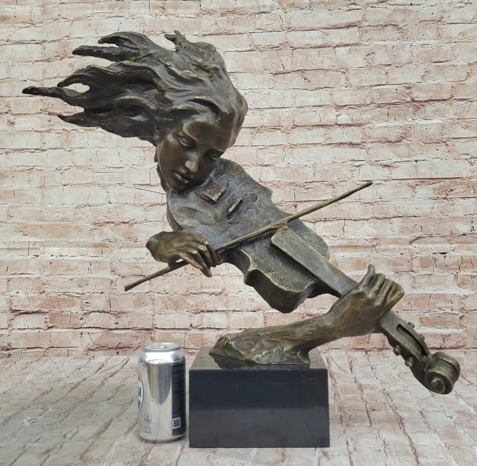 Large Abstract Modern Art Female Violin Player Bronze Sculpture Brown Patina