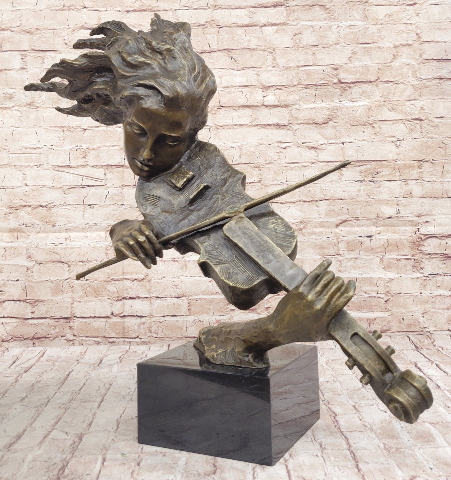 Large Abstract Modern Art Female Violin Player Bronze Sculpture Brown Patina