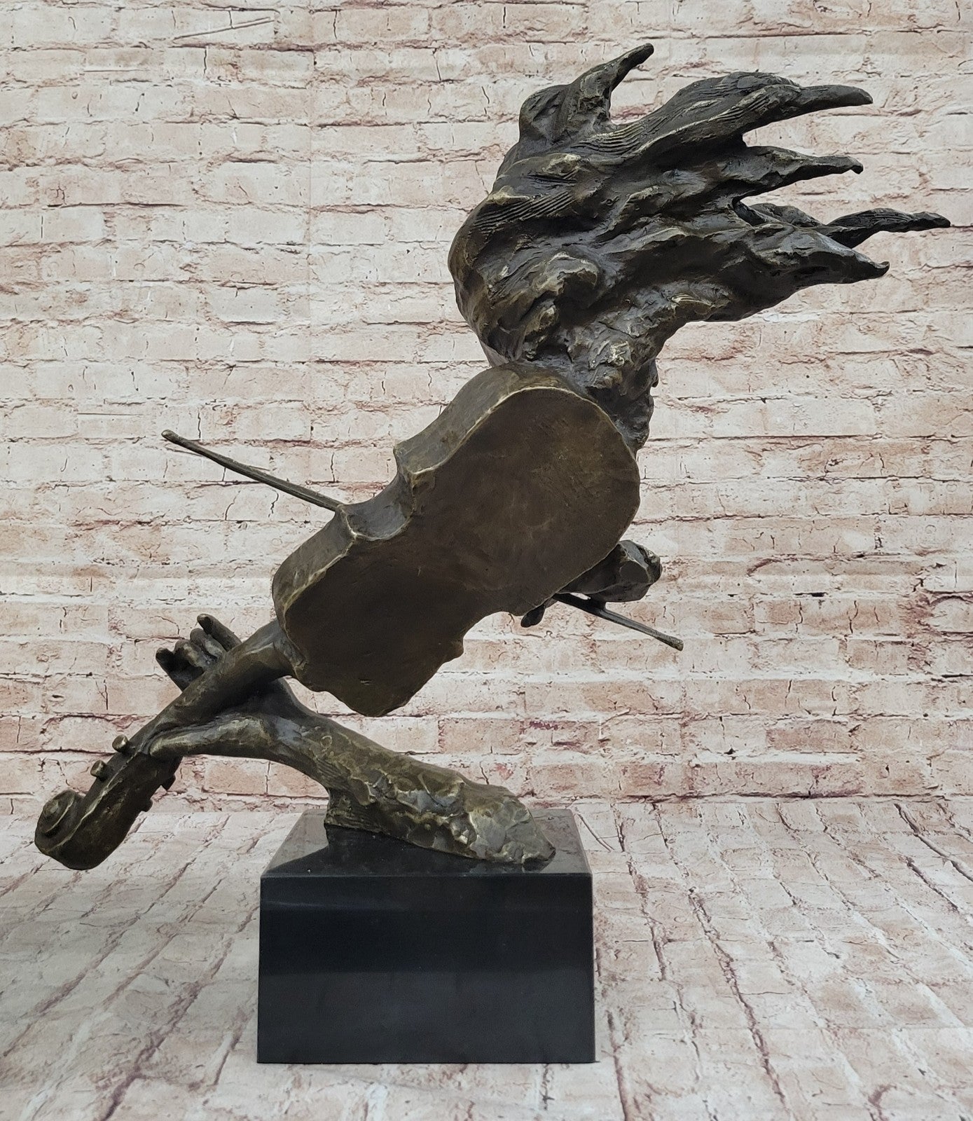 Large Abstract Modern Art Female Violin Player Bronze Sculpture Brown Patina