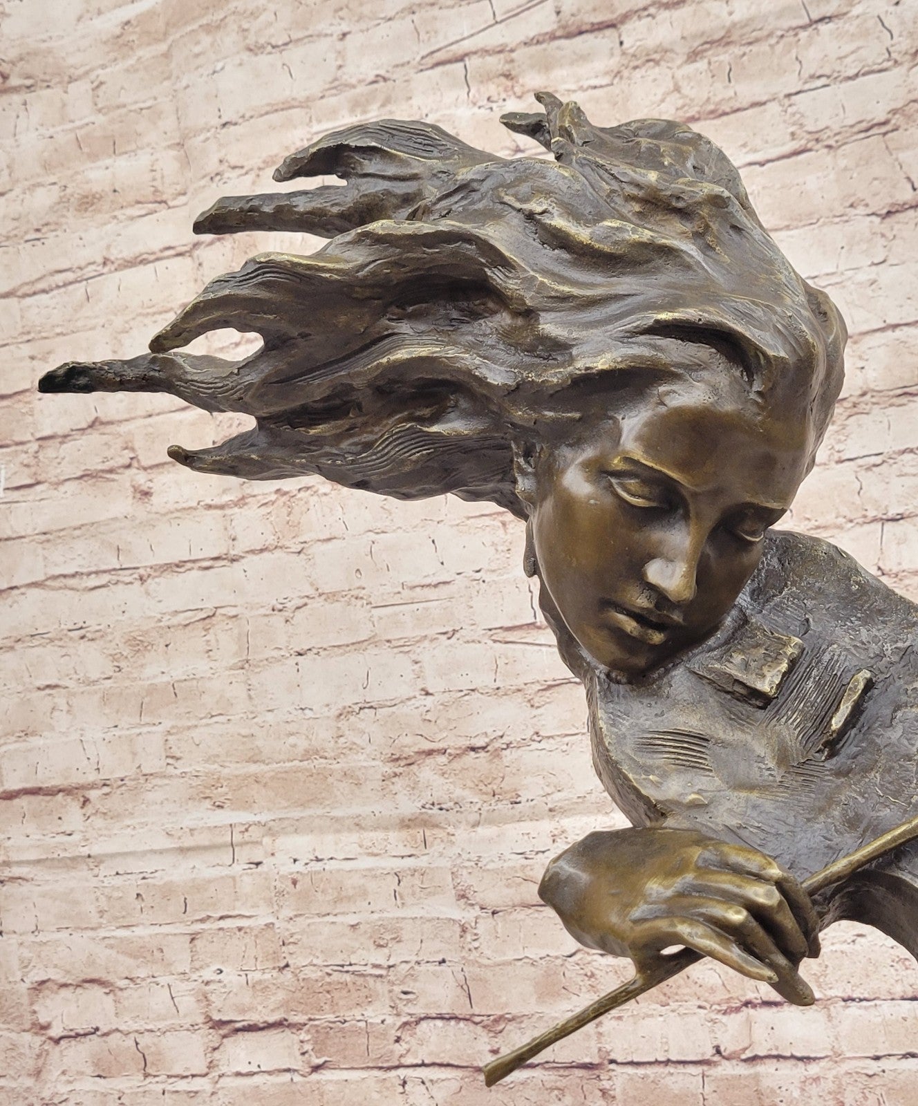 Large Abstract Modern Art Female Violin Player Bronze Sculpture Brown Patina