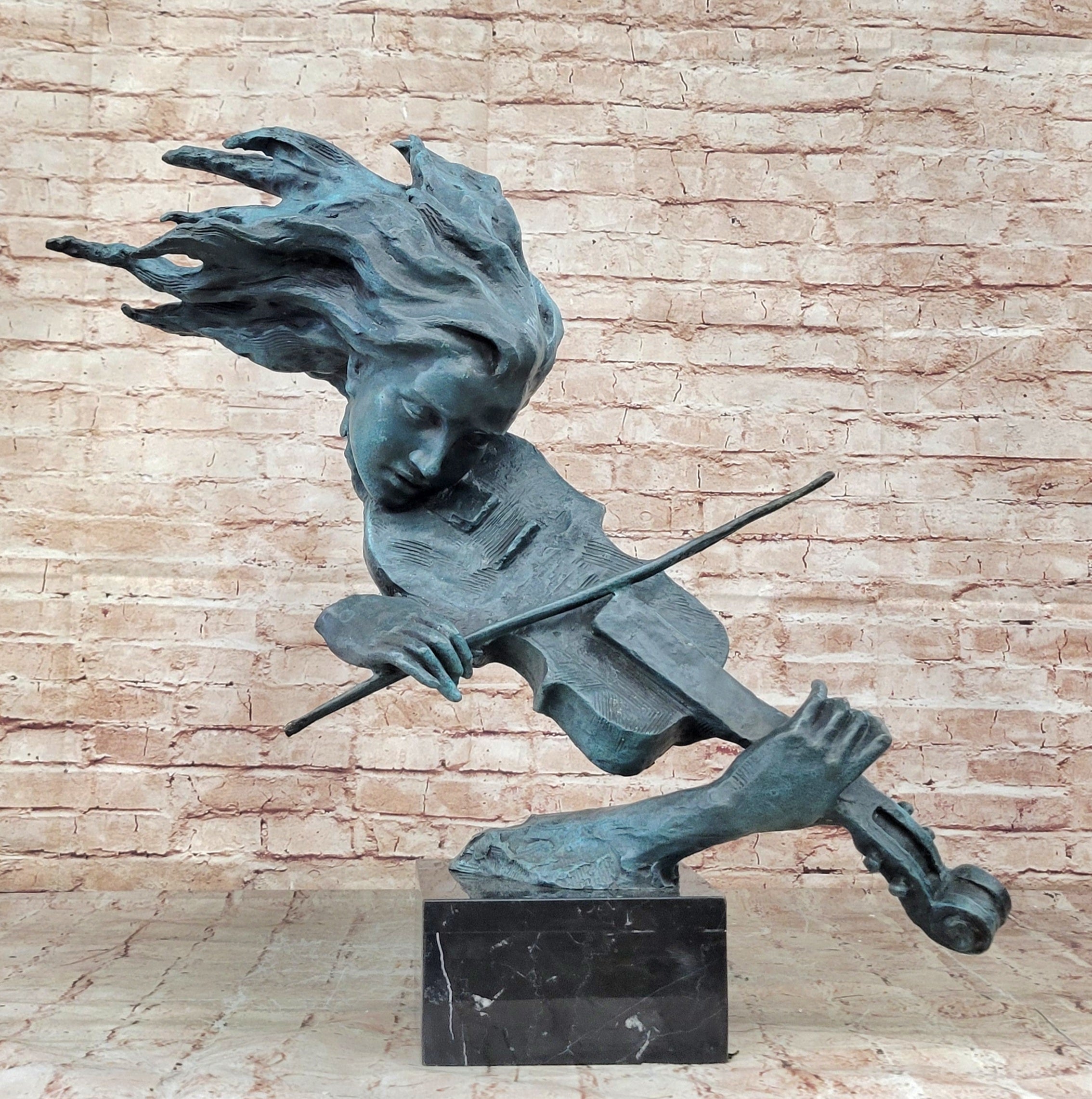 Hand Made Gorgeous Lady Violinist Violin Player Bronze Sculpture Home Decorative