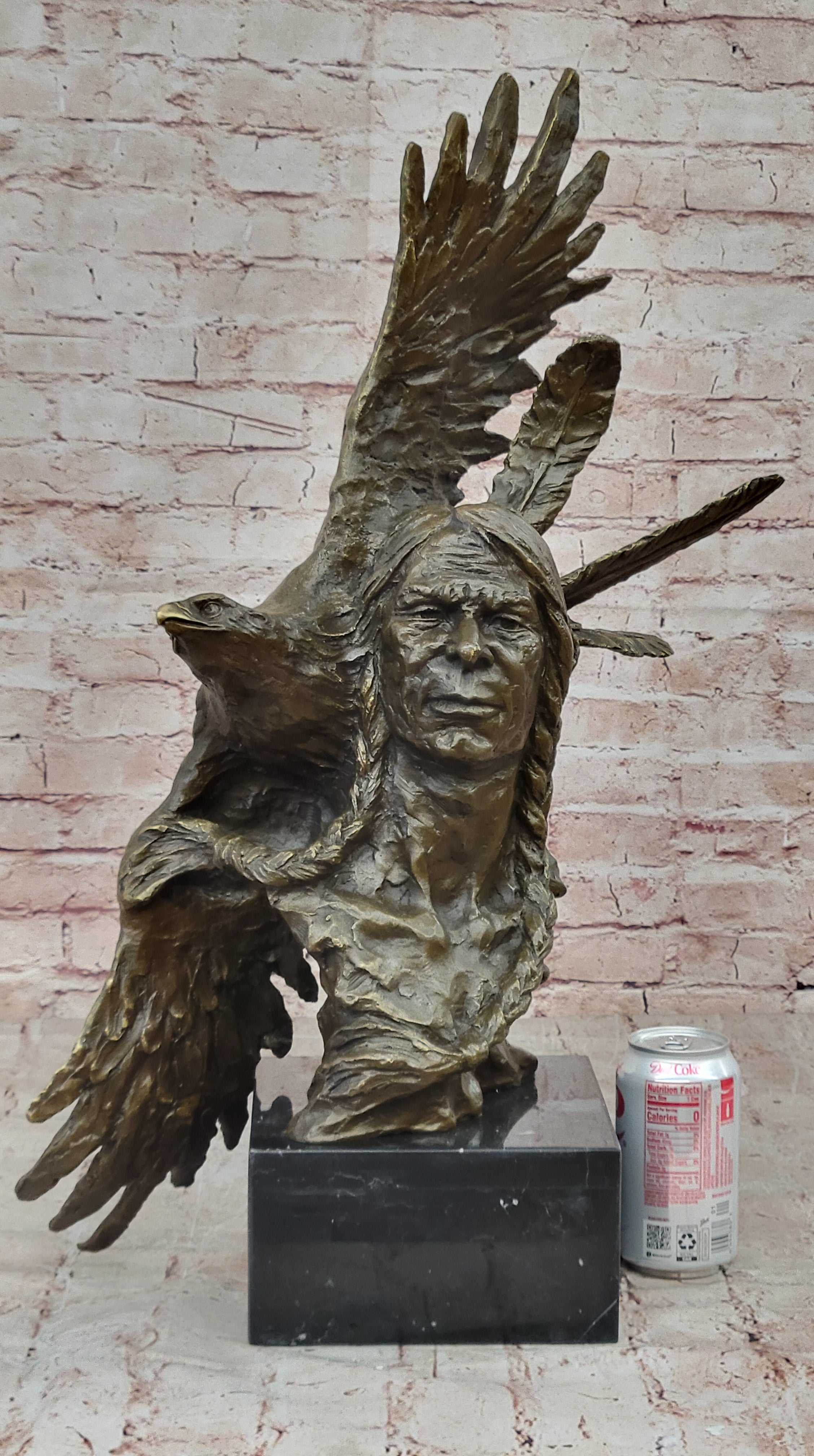 Handcrafted bronze sculpture SALE Bust Eagle Chief Native Indian Marble 26" art