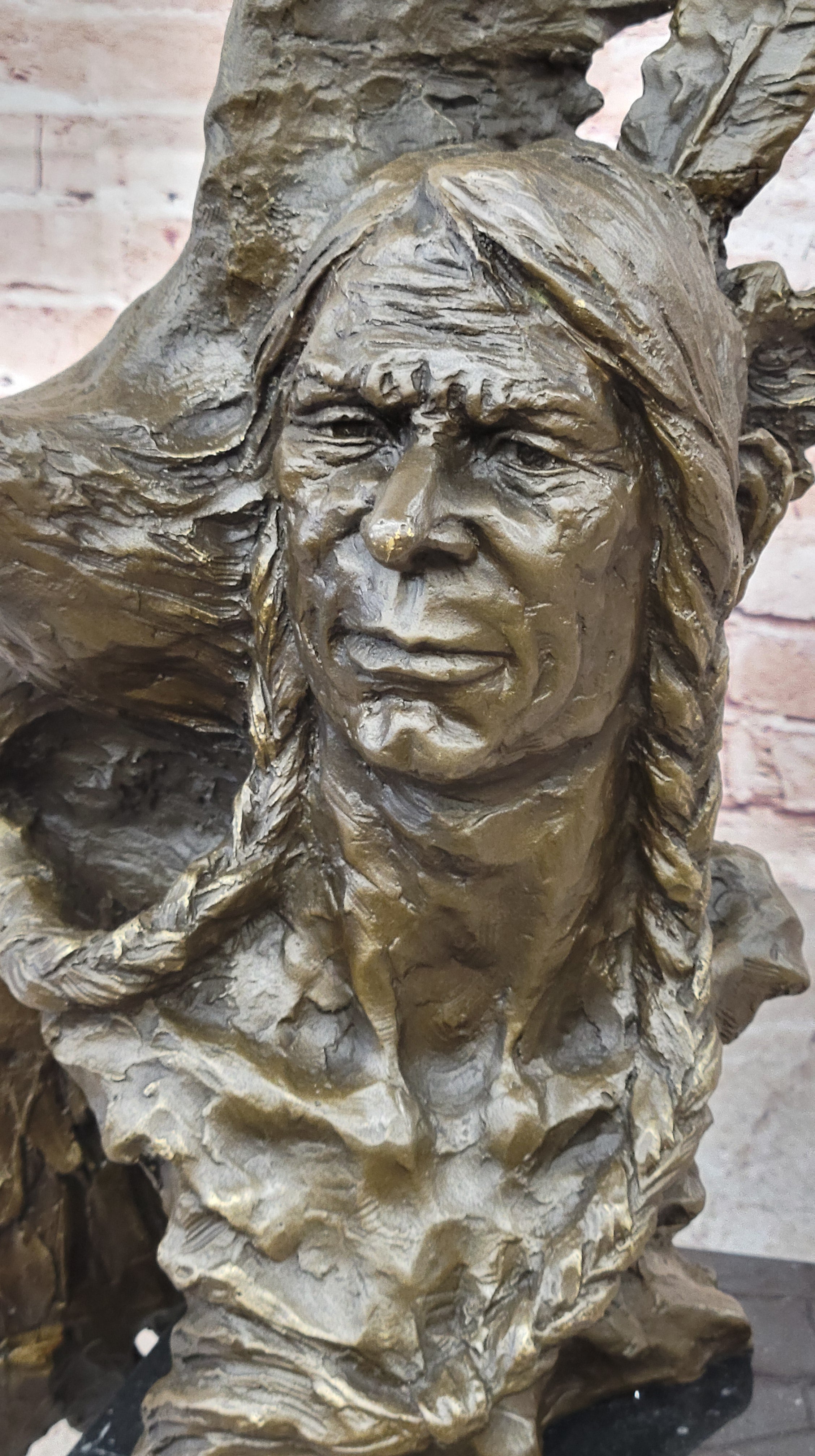 Handcrafted bronze sculpture SALE Bust Eagle Chief Native Indian Marble 26" art