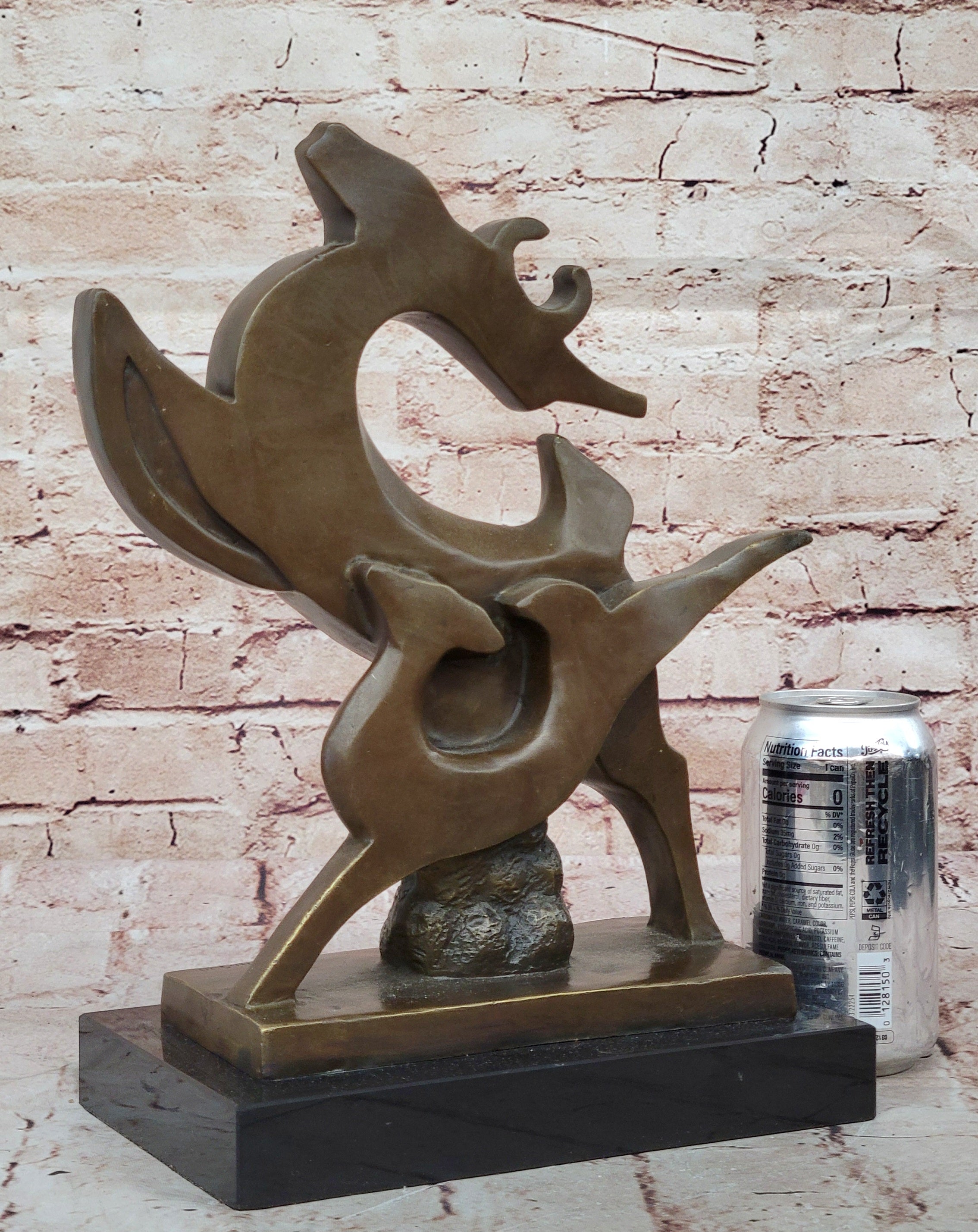 Mid Century Deer Duo Bronze Sculpture Statue Abstract Outdoor Art Figurine