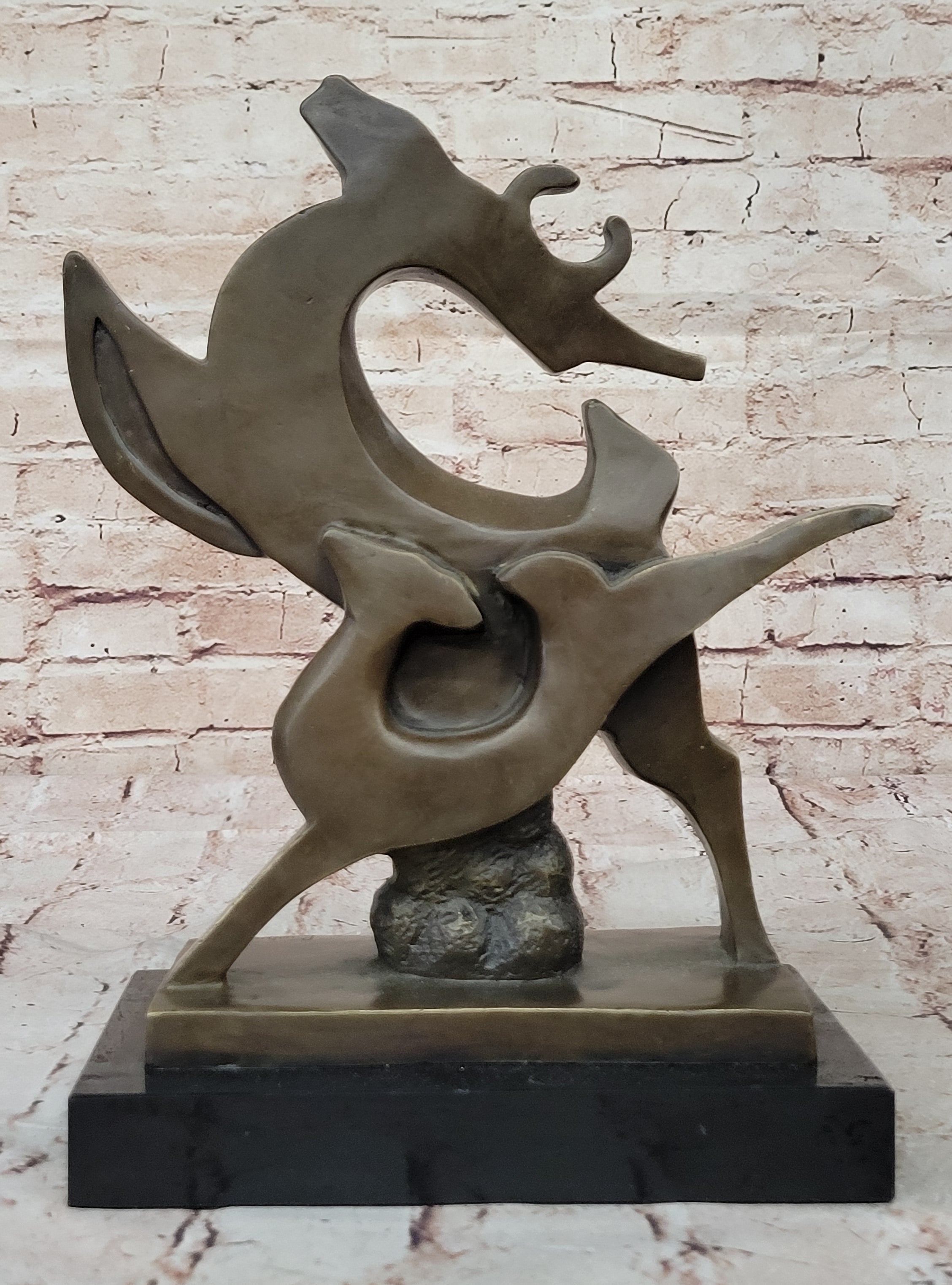 Mid Century Deer Duo Bronze Sculpture Statue Abstract Outdoor Art Figurine