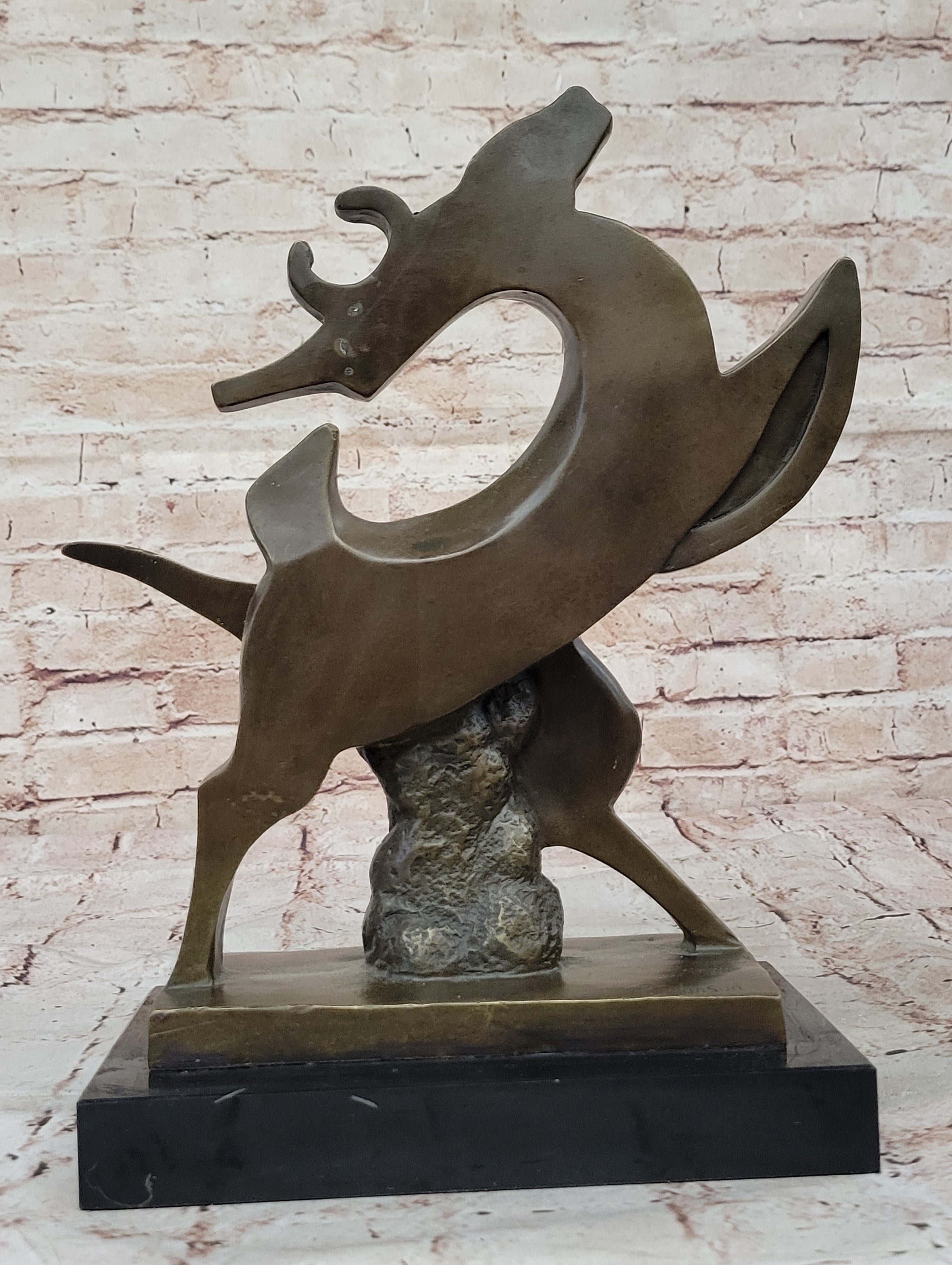 Mid Century Deer Duo Bronze Sculpture Statue Abstract Outdoor Art Figurine