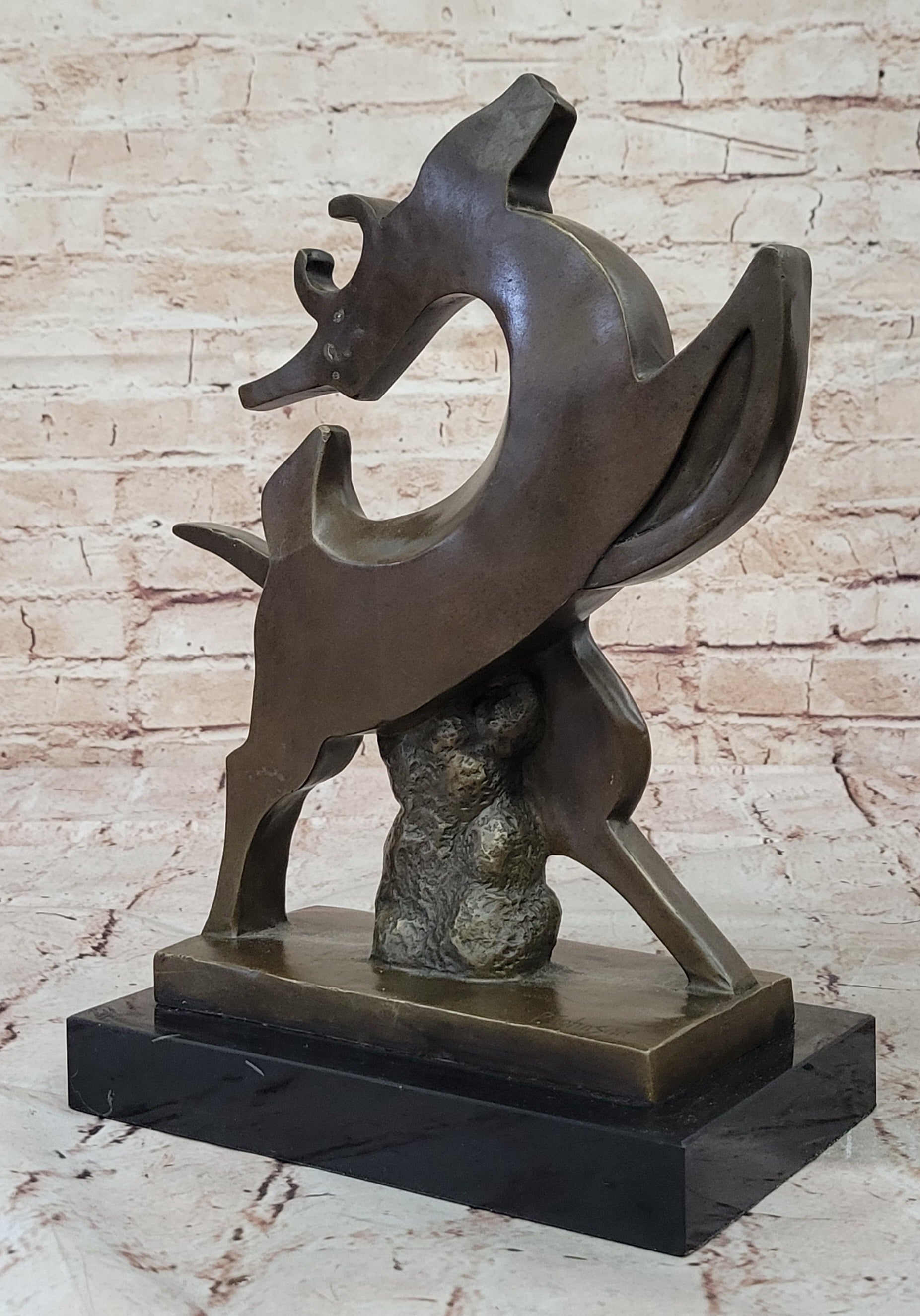 Mid Century Deer Duo Bronze Sculpture Statue Abstract Outdoor Art Figurine