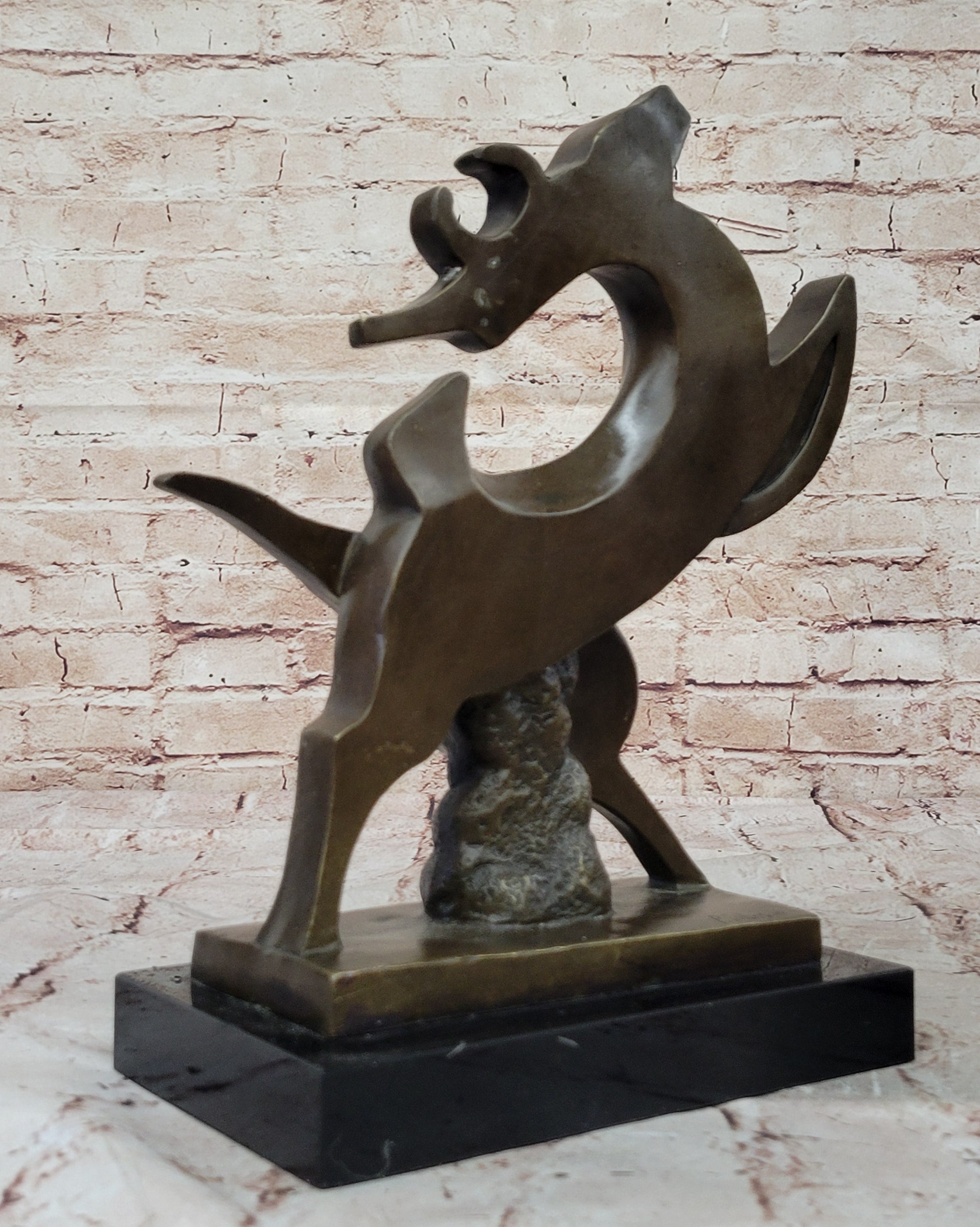 Mid Century Deer Duo Bronze Sculpture Statue Abstract Outdoor Art Figurine