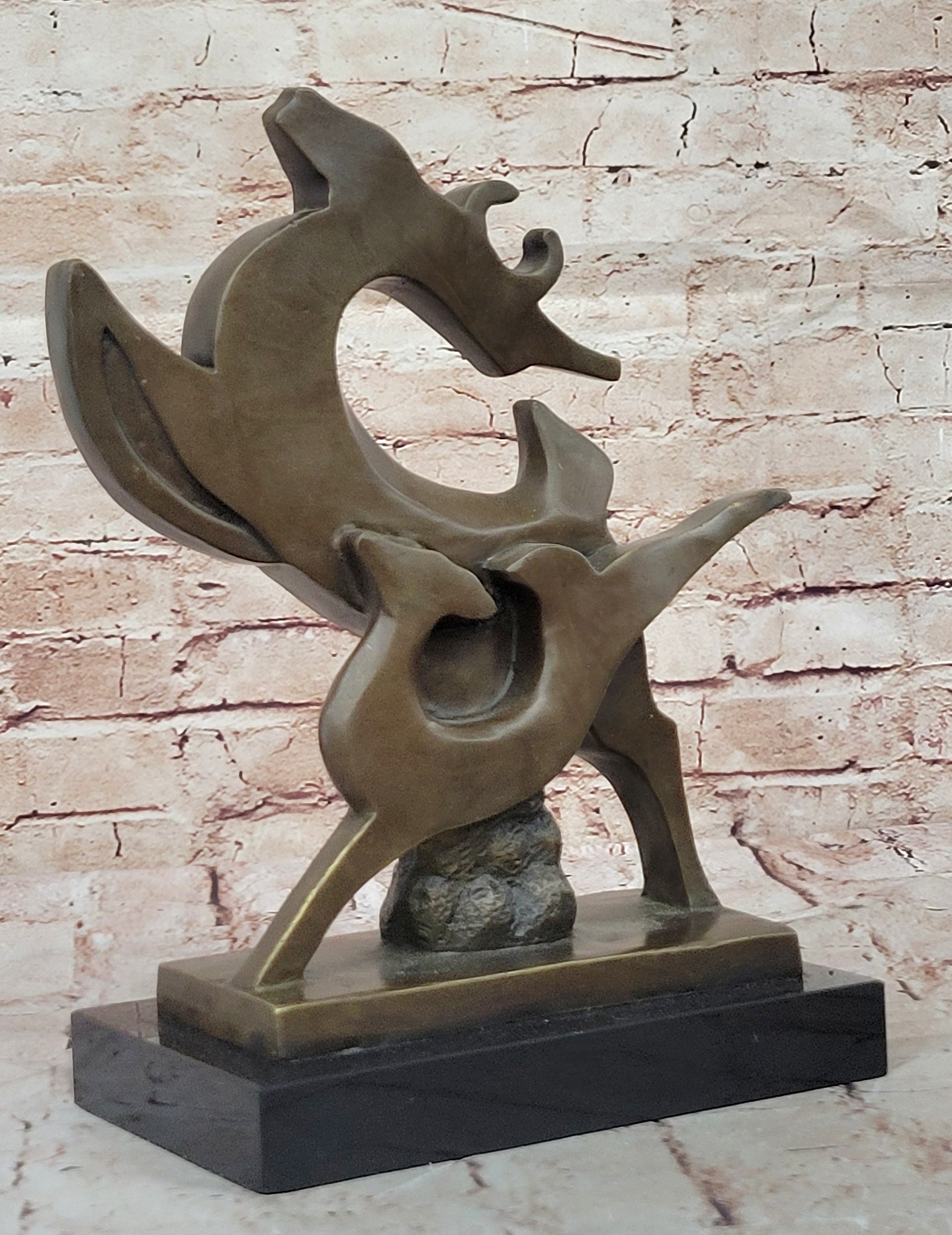 Mid Century Deer Duo Bronze Sculpture Statue Abstract Outdoor Art Figurine