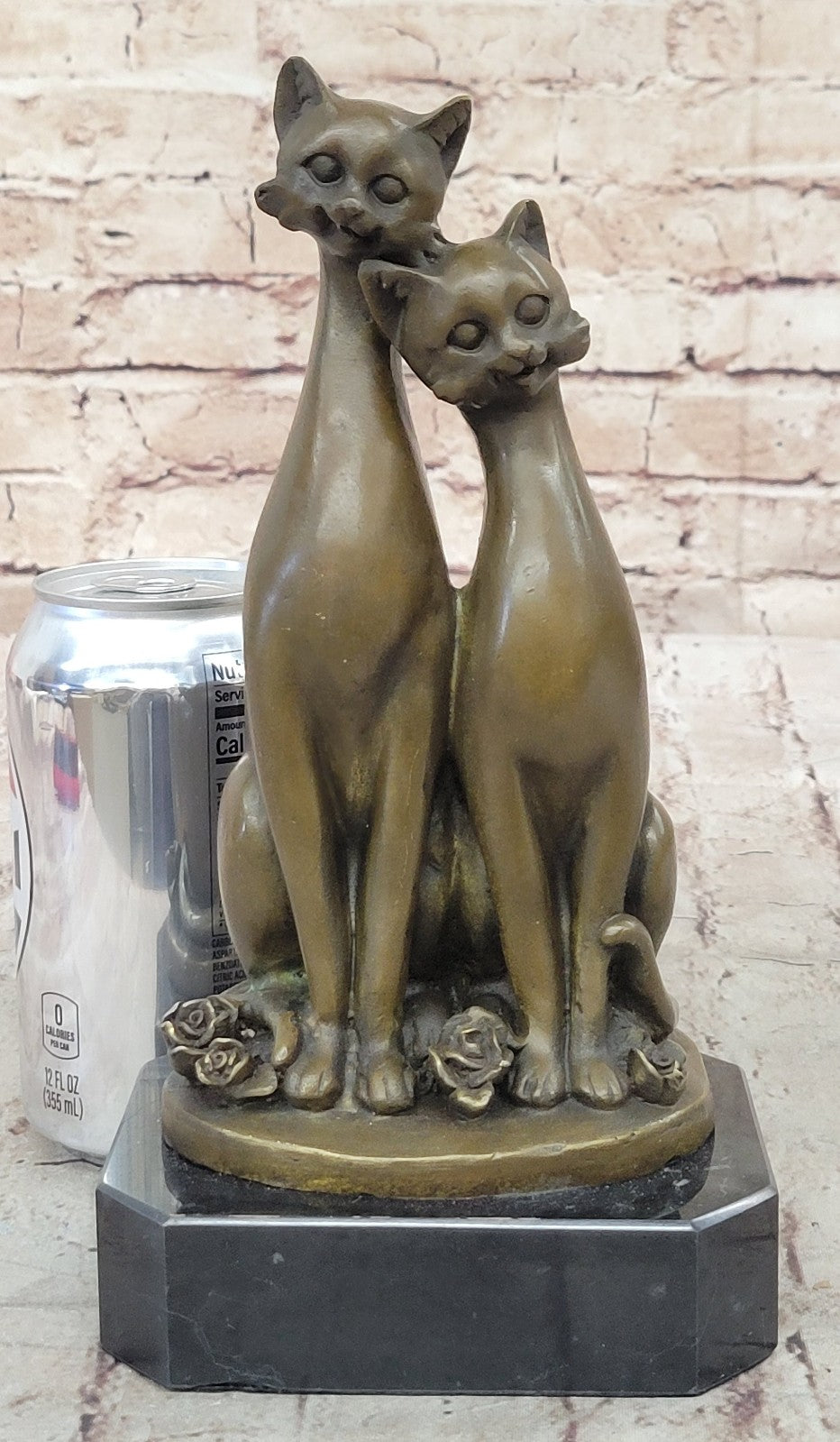 Handcrafted bronze sculpture SALE Cat Two Deco Art Cats Base On Signed Cat Old