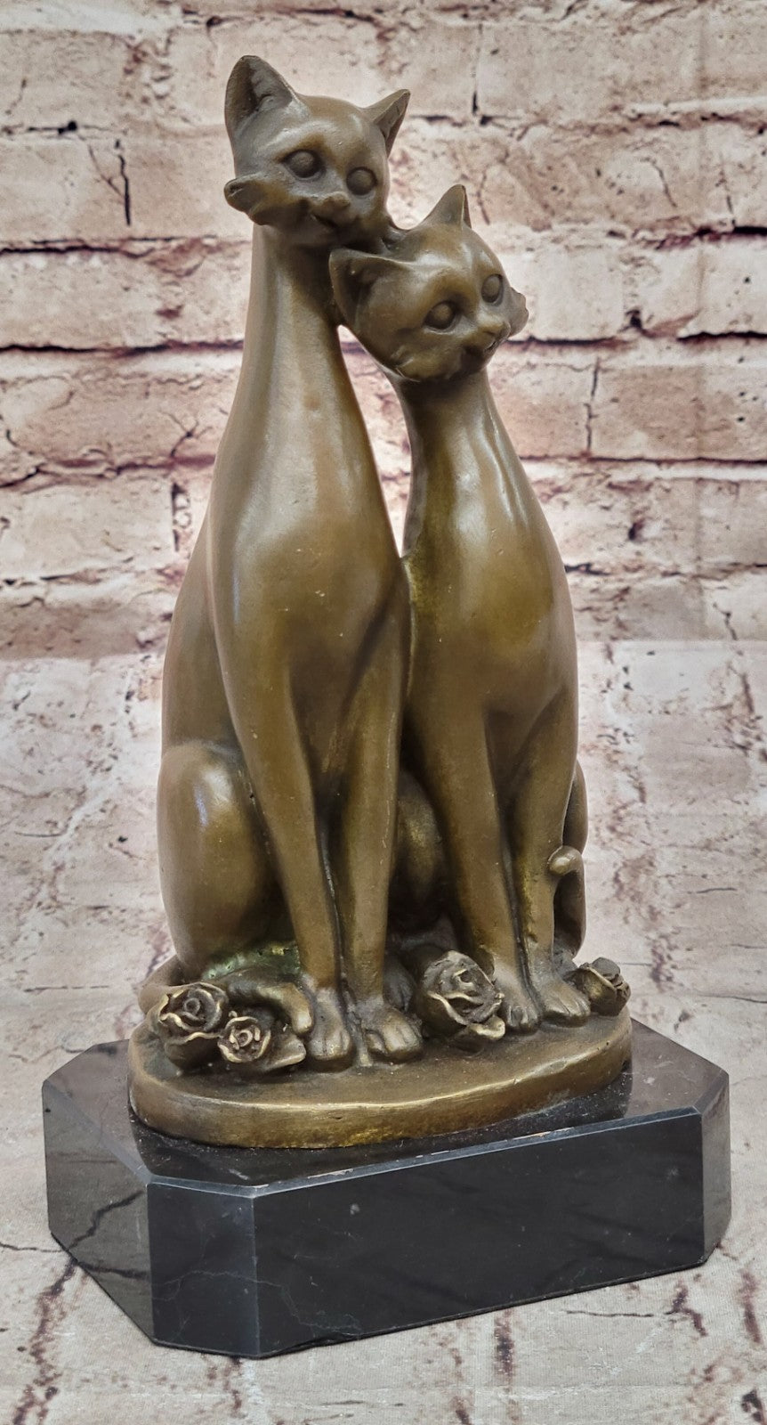Handcrafted bronze sculpture SALE Cat Two Deco Art Cats Base On Signed Cat Old