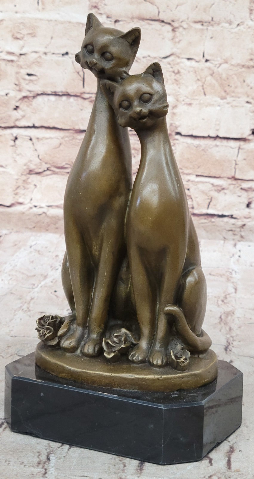 Handcrafted bronze sculpture SALE Cat Two Deco Art Cats Base On Signed Cat Old