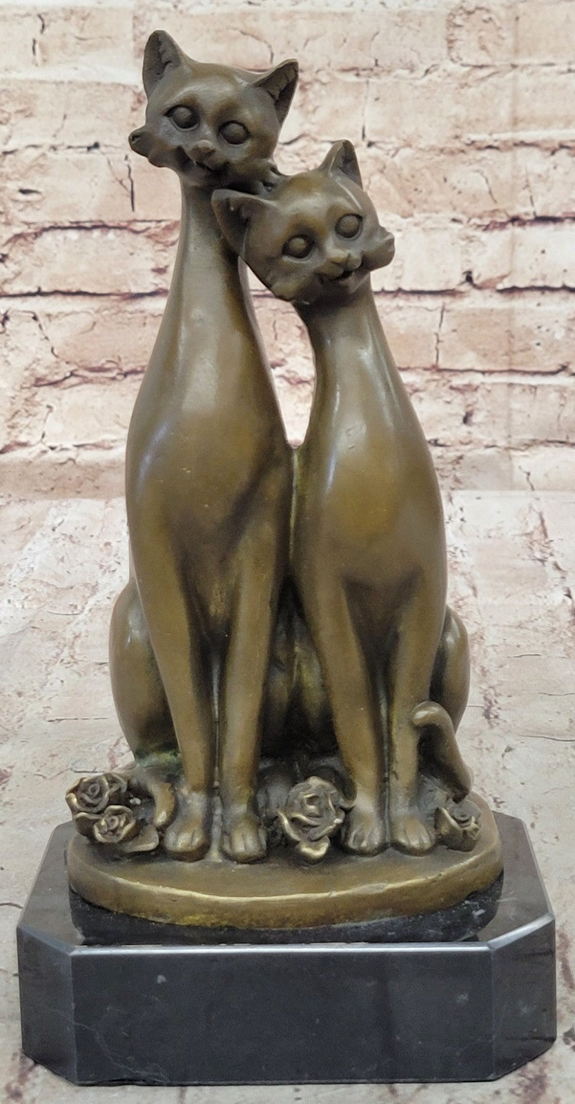 Handcrafted bronze sculpture SALE Cat Two Deco Art Cats Base On Signed Cat Old
