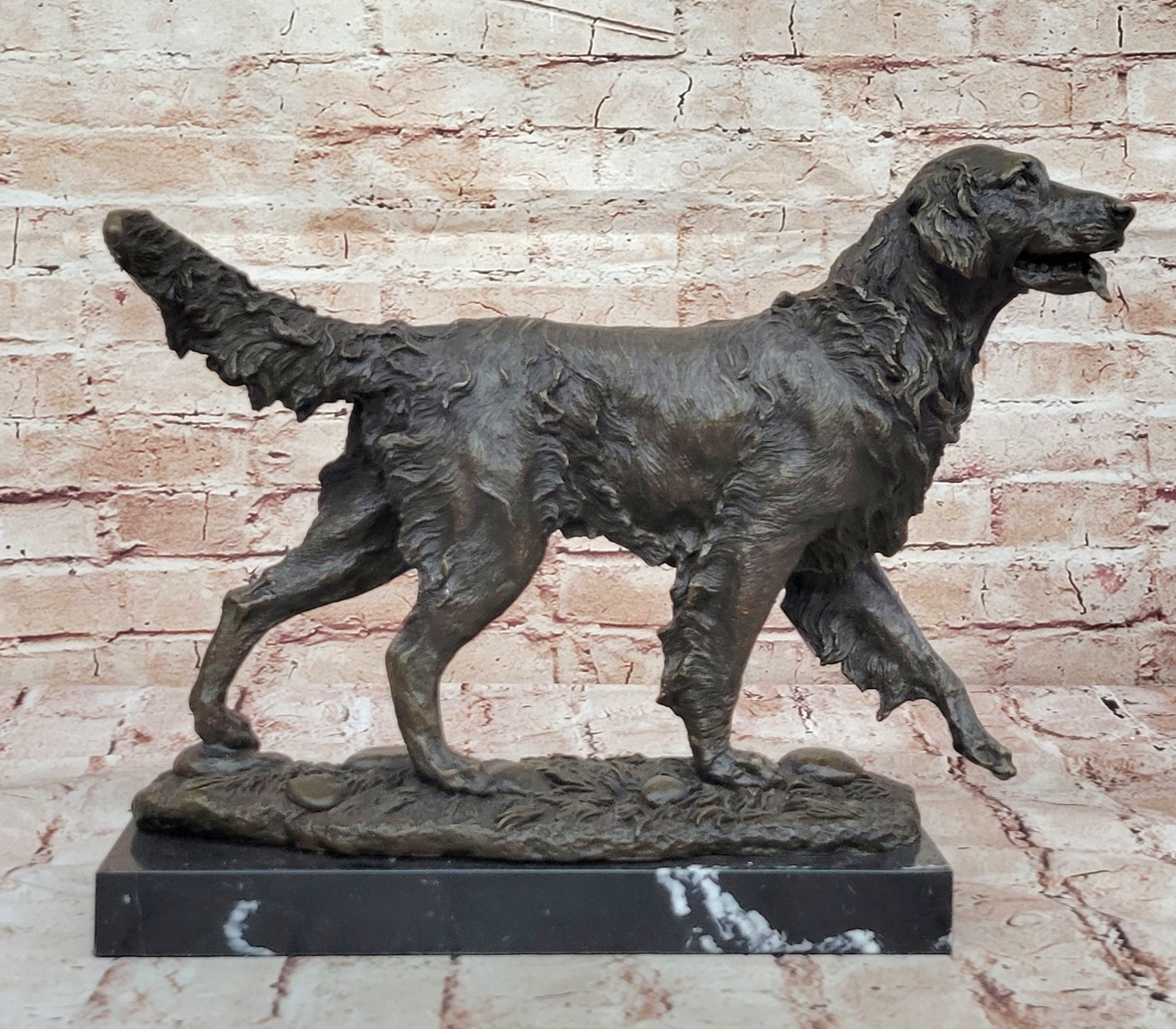 Large Golden Retriever Bronze Sculpture Marble Barye Hand Made Figurine Figure