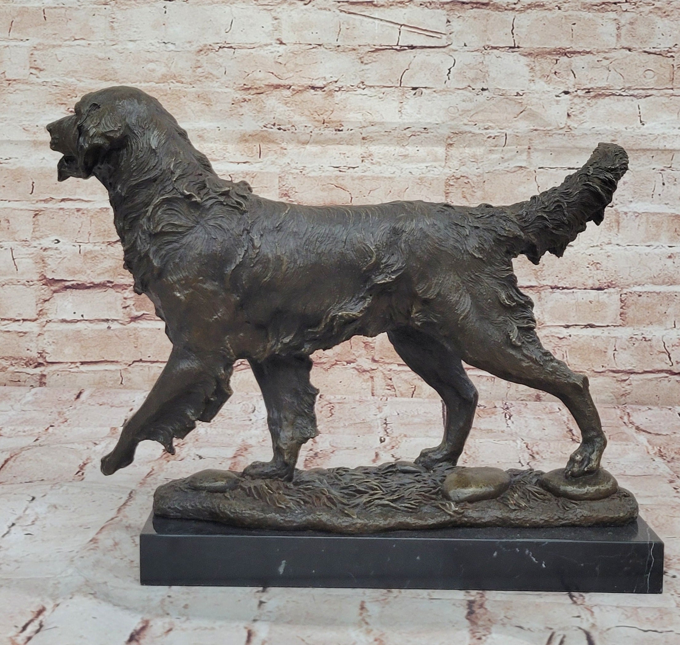 Large Golden Retriever Bronze Sculpture Marble Barye Hand Made Figurine Figure