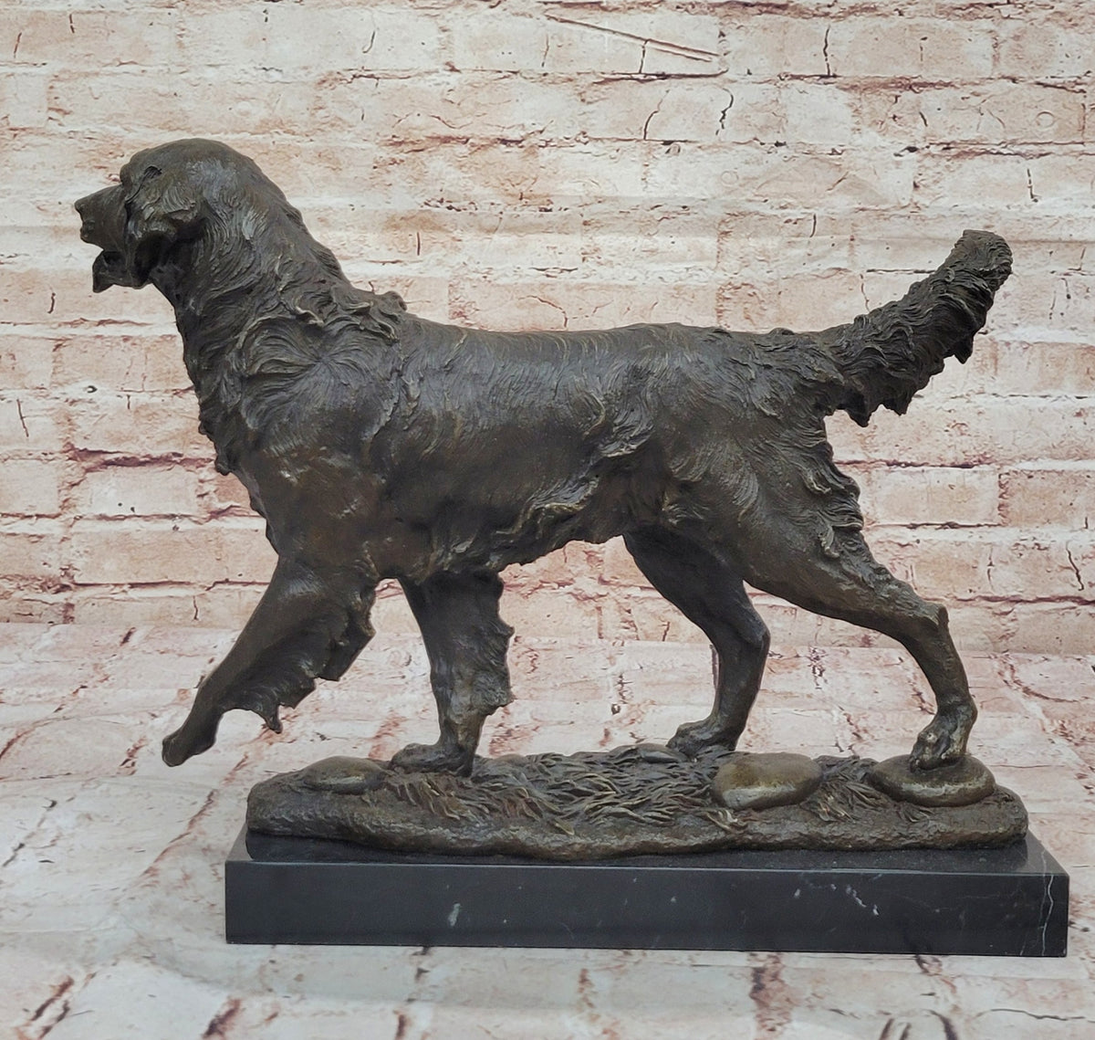 Large Golden Retriever Bronze Sculpture Marble Barye Hand Made Figurine Figure