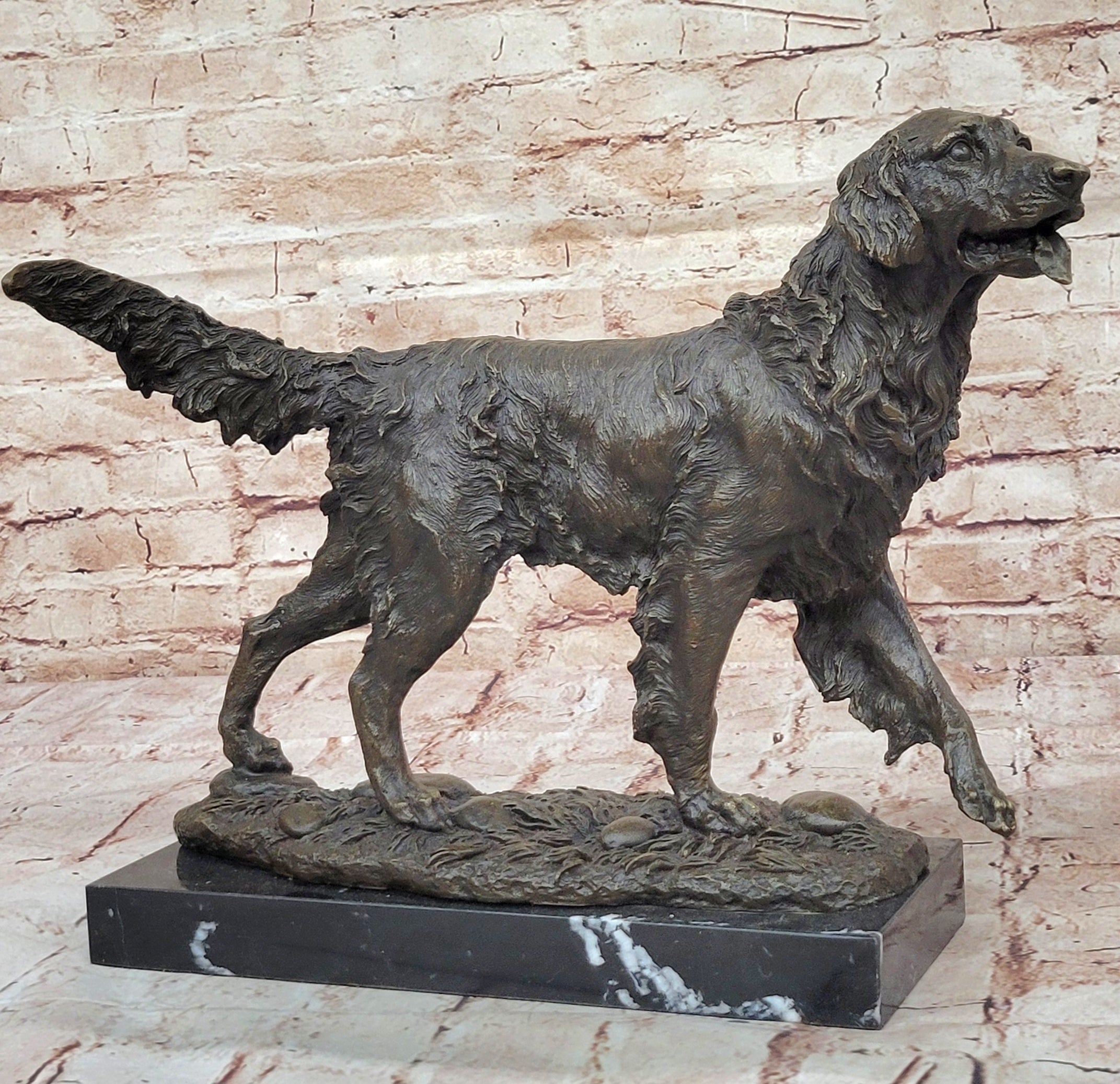 Large Golden Retriever Bronze Sculpture Marble Barye Hand Made Figurine Figure