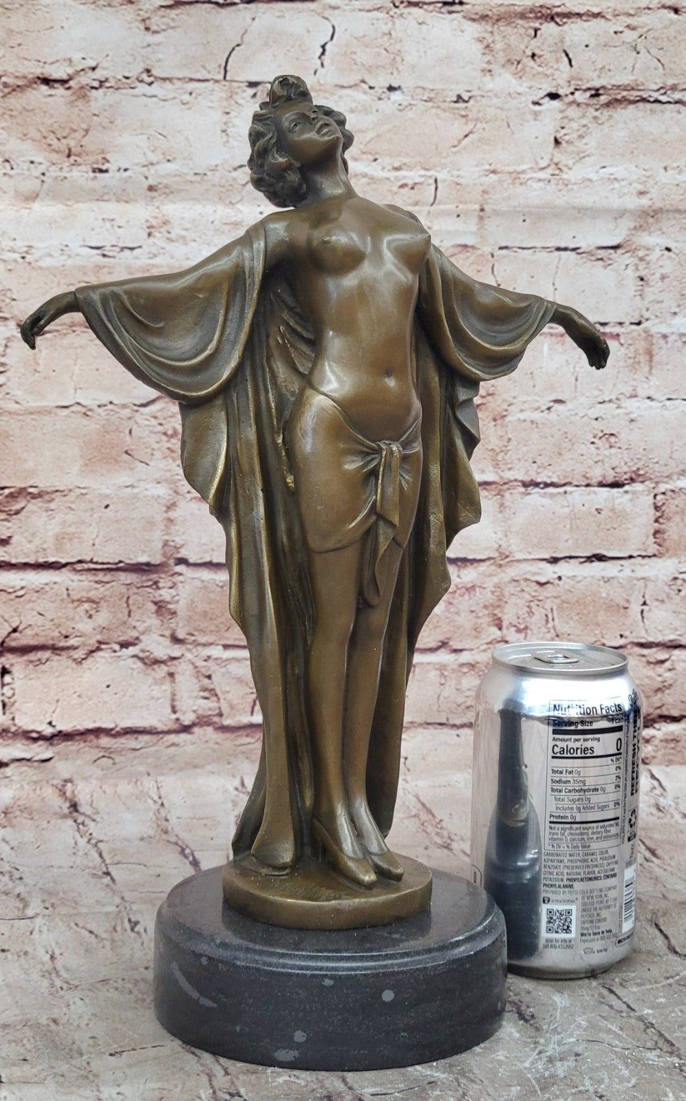 Art Deco Nude Girl Female Classic Bronze Sculpture Figurine Marble Base Figure