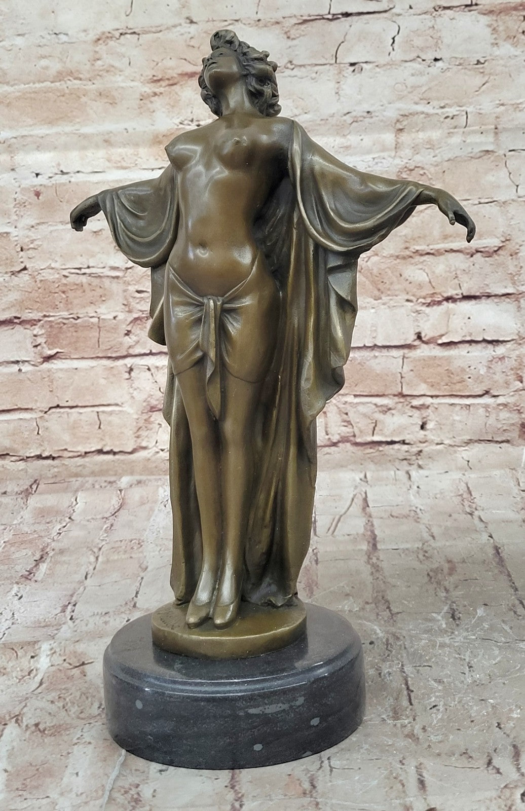 Art Deco Nude Girl Female Classic Bronze Sculpture Figurine Marble Base Figure