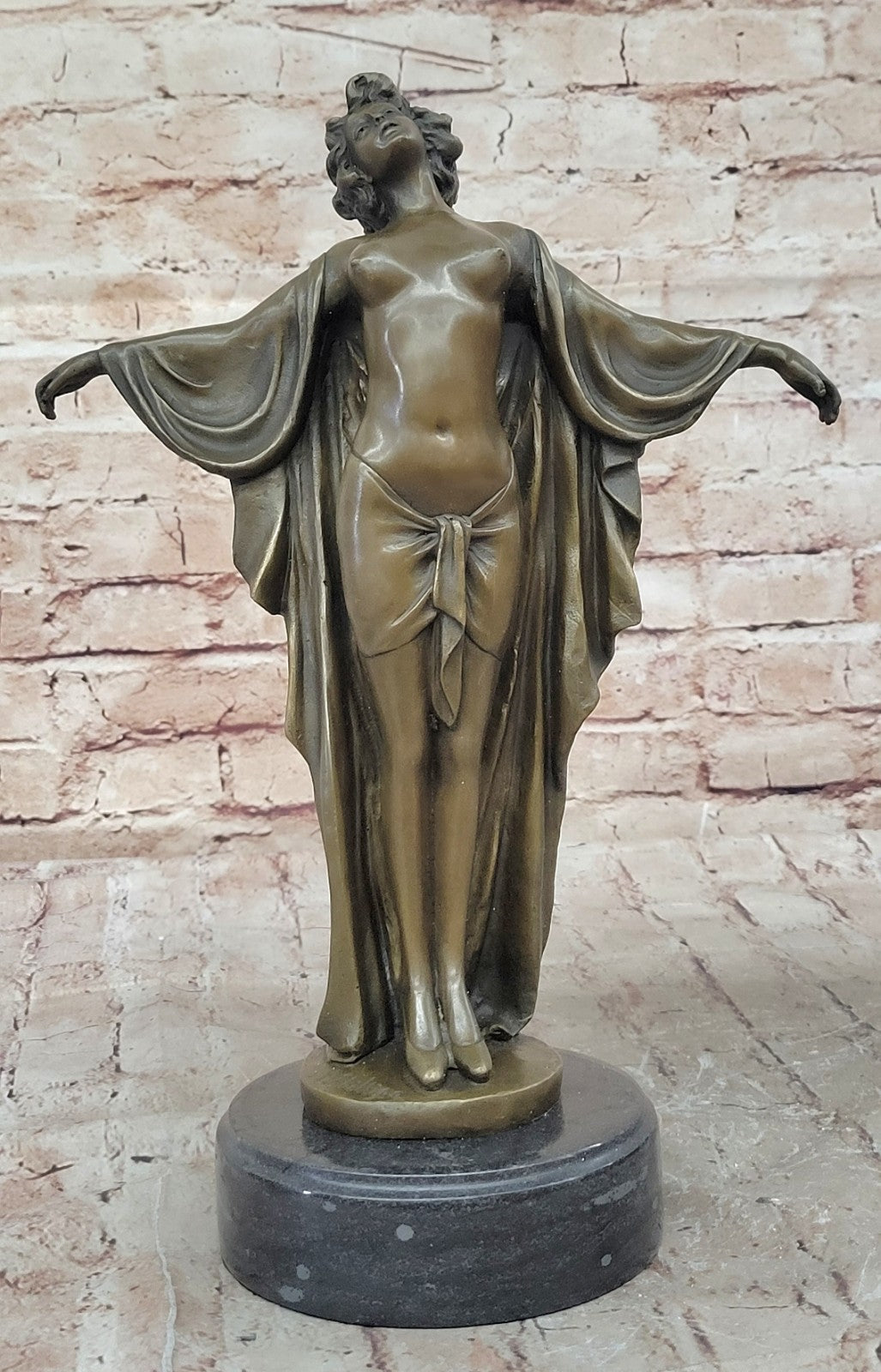 Art Deco Nude Girl Female Classic Bronze Sculpture Figurine Marble Base Figure