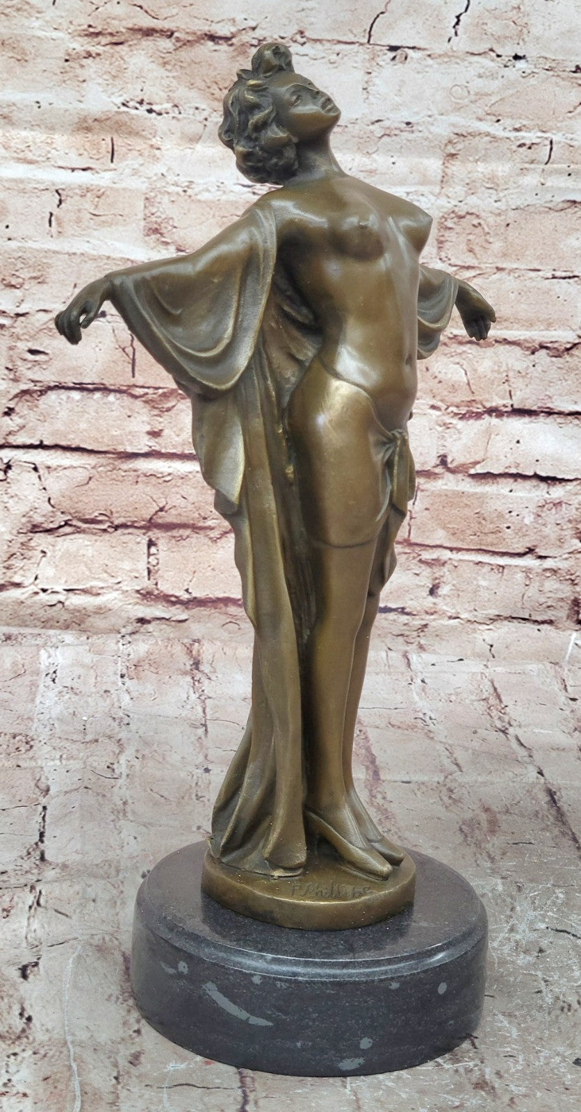 Art Deco Nude Girl Female Classic Bronze Sculpture Figurine Marble Base Figure