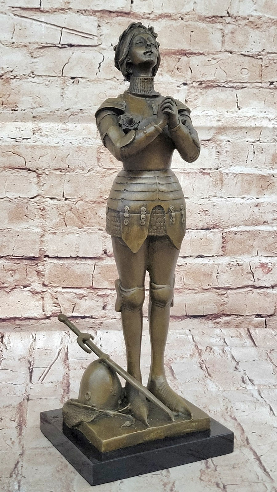Joan of Arc Roman Catholic Saint Praying Heroine Bronze Marble Statue Artwork
