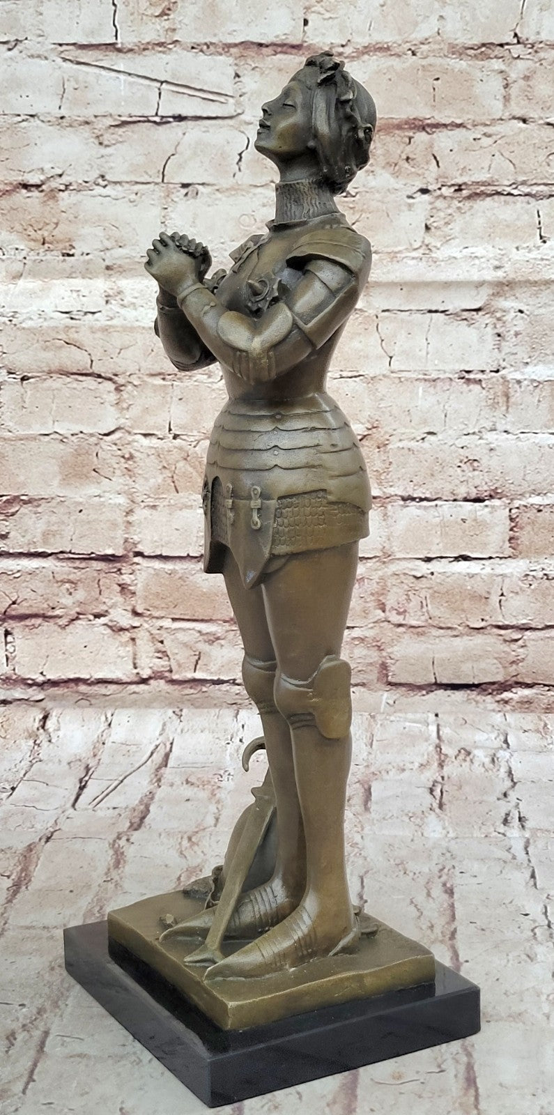 Joan of Arc Roman Catholic Saint Praying Heroine Bronze Marble Statue Artwork