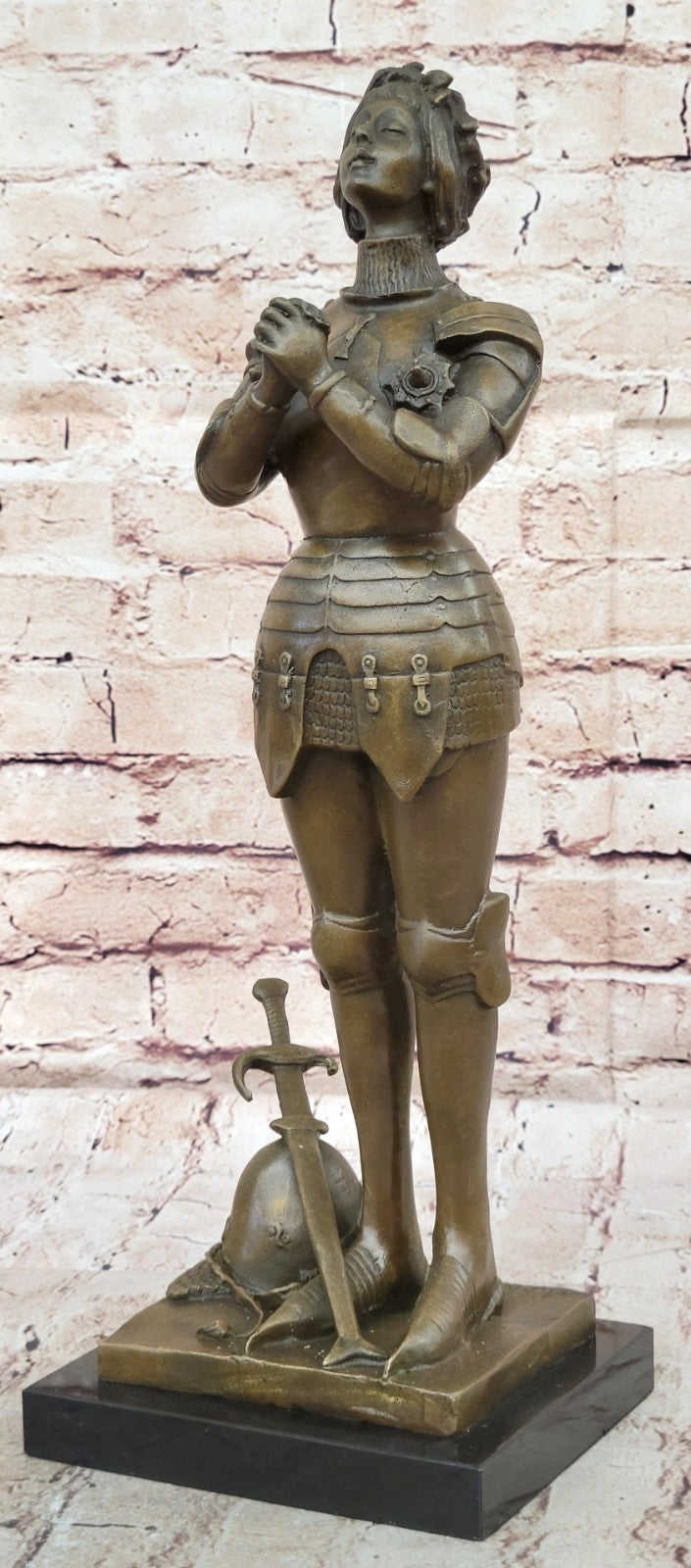 Joan of Arc Roman Catholic Saint Praying Heroine Bronze Marble Statue Artwork