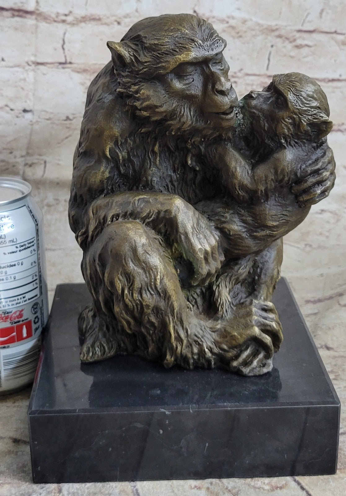 Signed Gorilla W/ Baby Monkey Animal Bronze Statue Art Deco Figure Hand Made