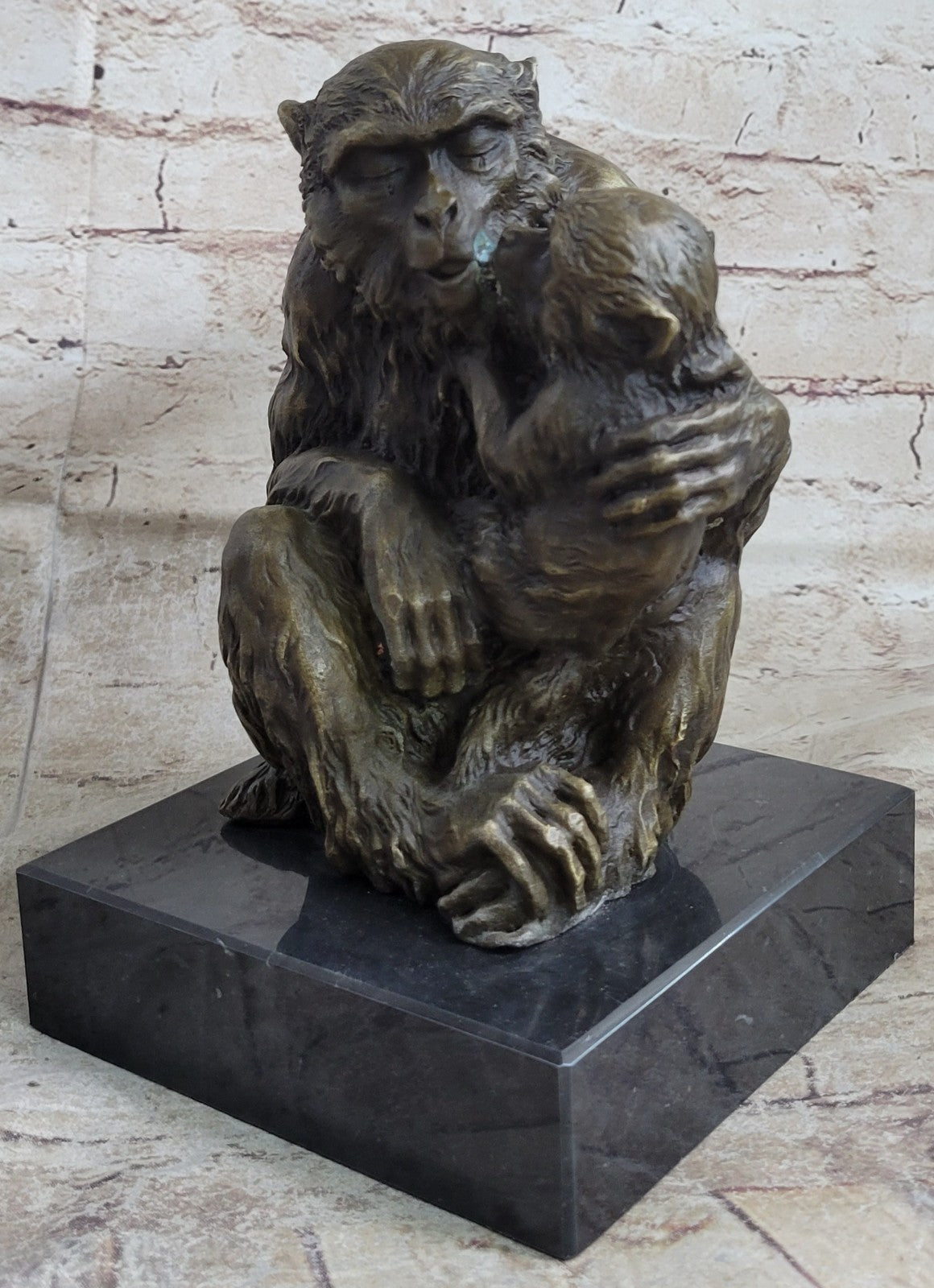 Signed Gorilla W/ Baby Monkey Animal Bronze Statue Art Deco Figure Hand Made