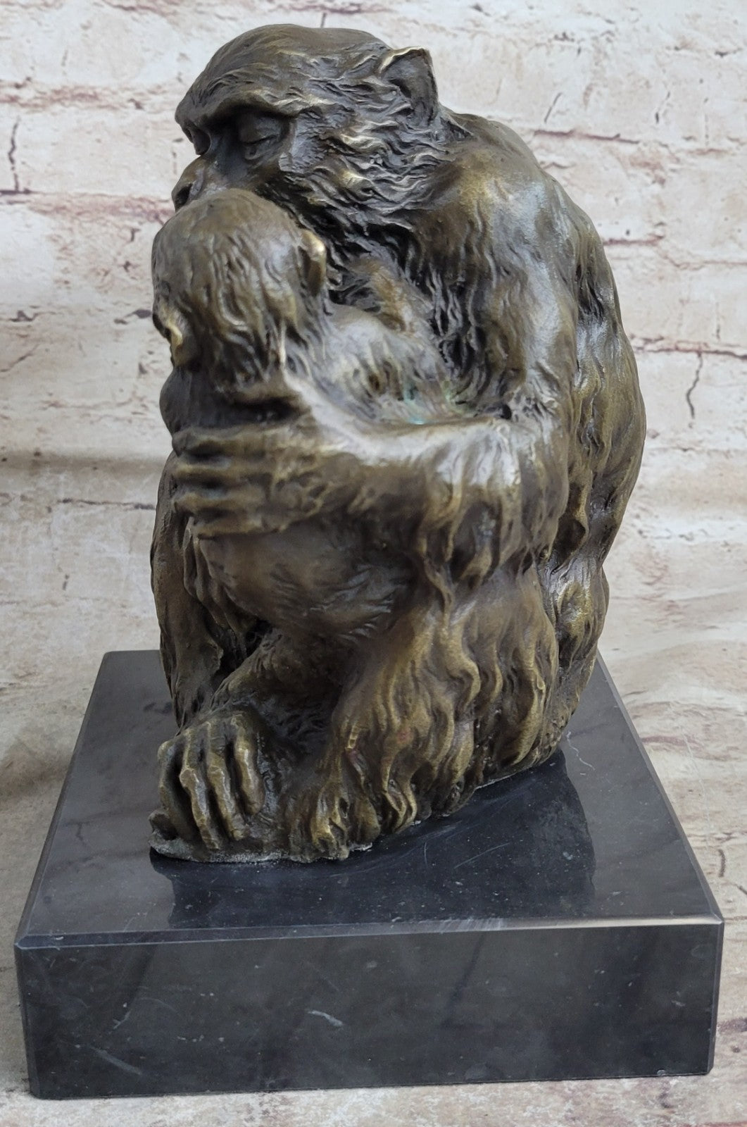 Signed Gorilla W/ Baby Monkey Animal Bronze Statue Art Deco Figure Hand Made