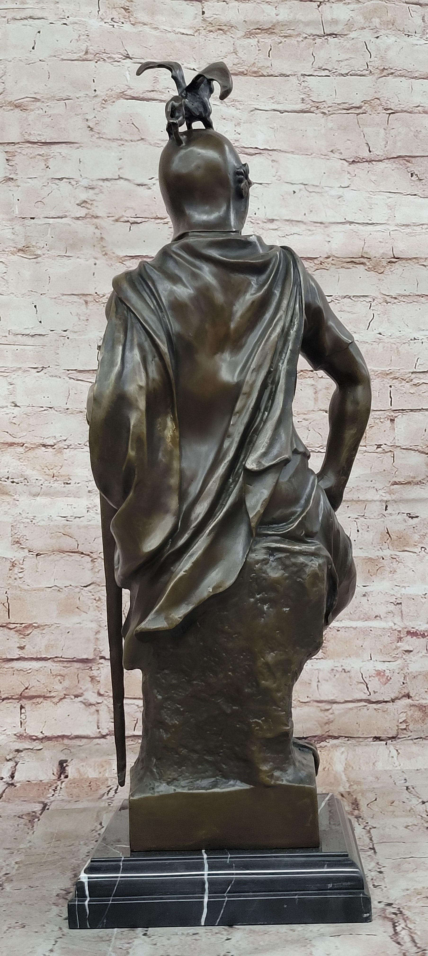 Roman Warrior Soldier Spear Shield Military Art Collector Bronze Marble Statue