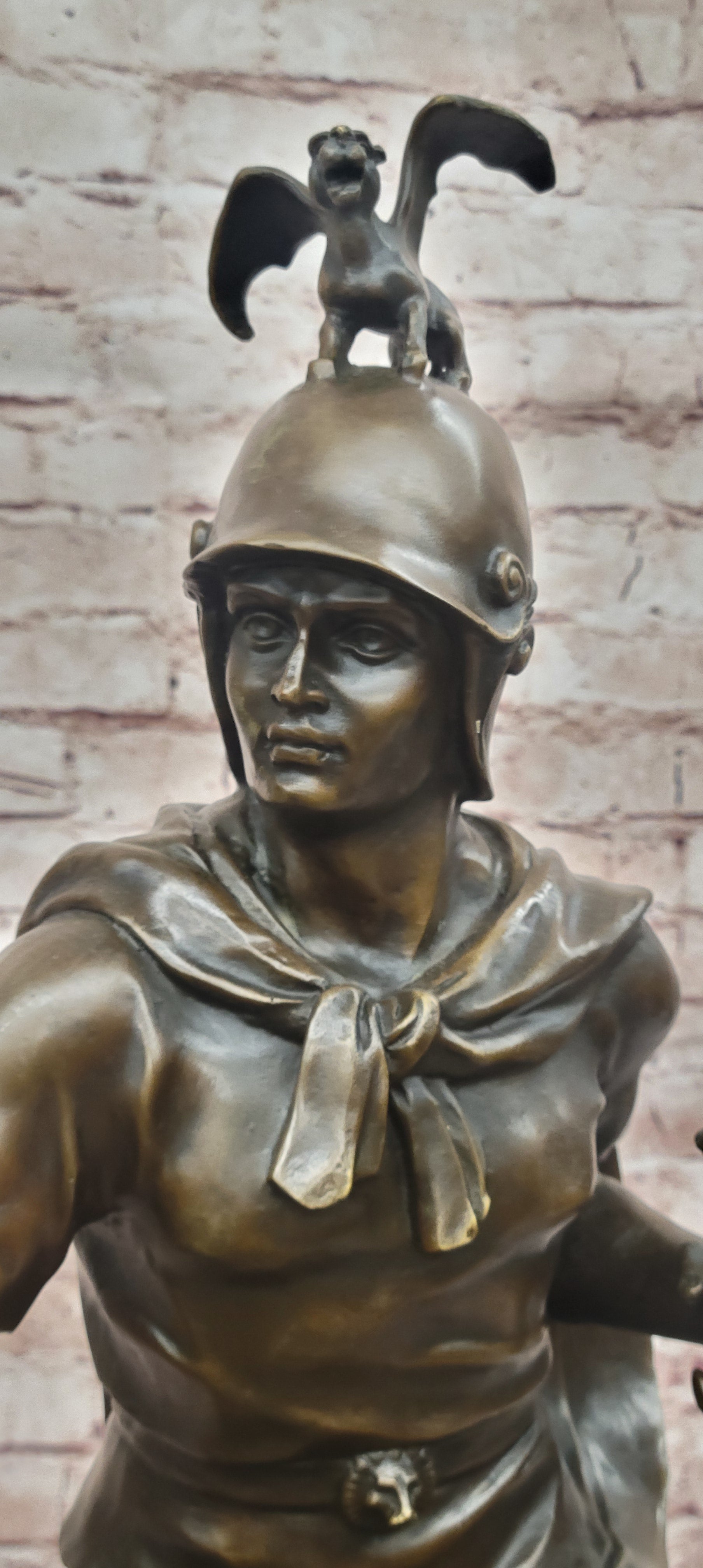 Roman Warrior Soldier Spear Shield Military Art Collector Bronze Marble Statue