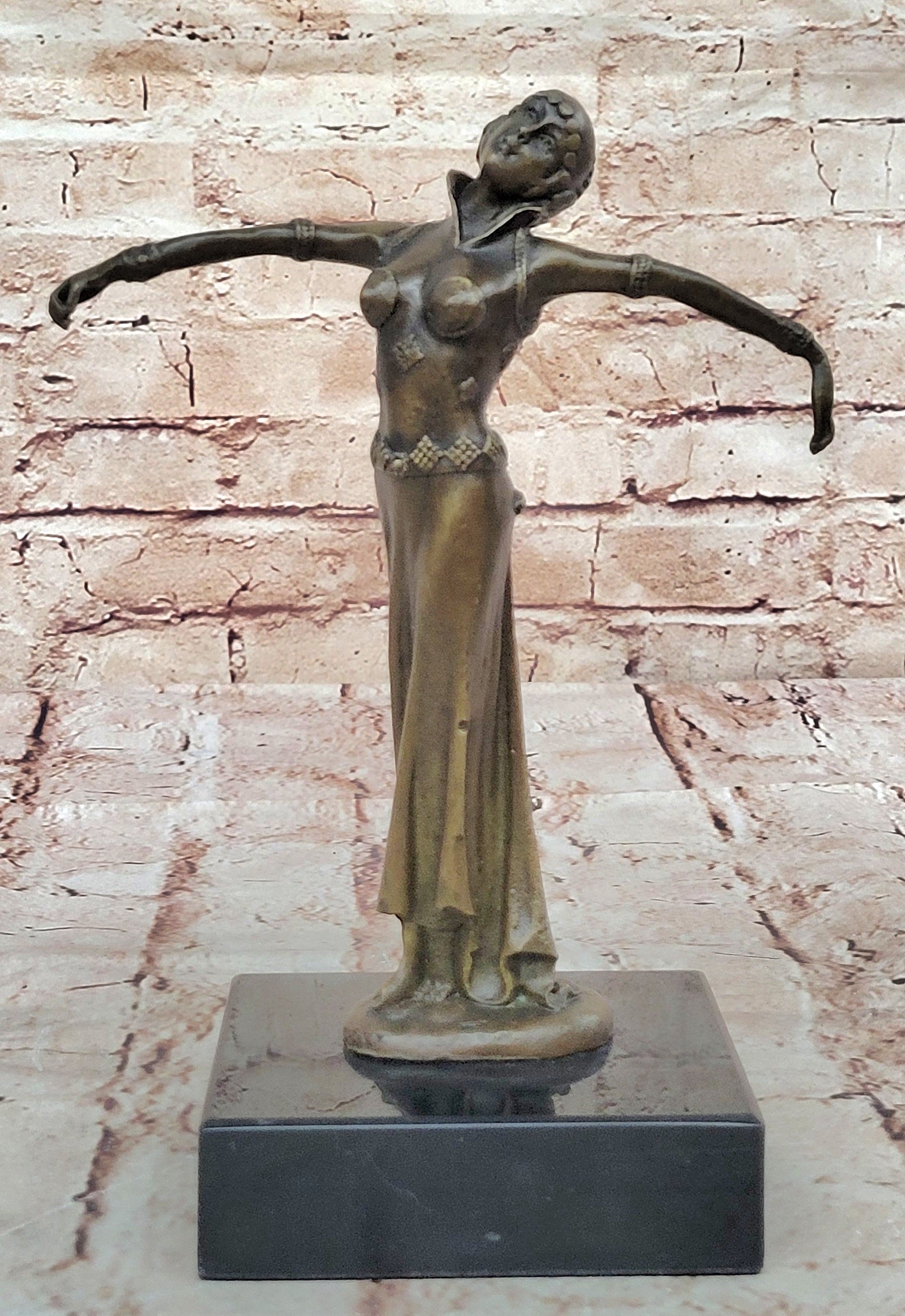 VINTAGE SIGNED DEMETRE H CHIPARUS BRONZE ART DECO LADY FIGURINE MARBLE BASE NR